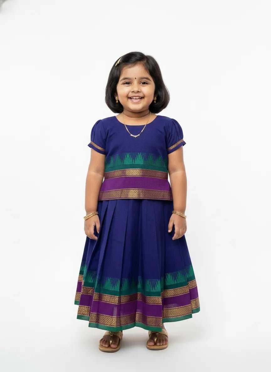 Kids Chettinad Cotton Pavadai Sattai Navy PPP1886 - Prince N Princess