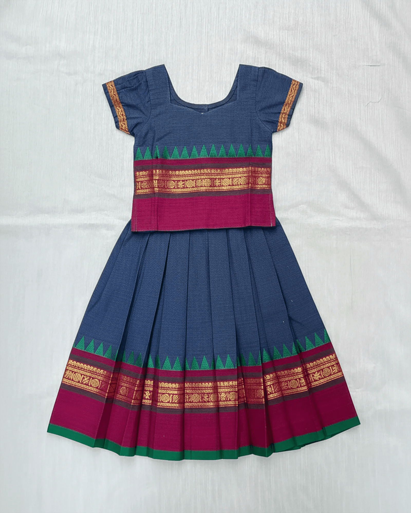 Kids Chettinad Cotton Pavadai Sattai Peacock Blue PPP1882 - Prince N Princess
