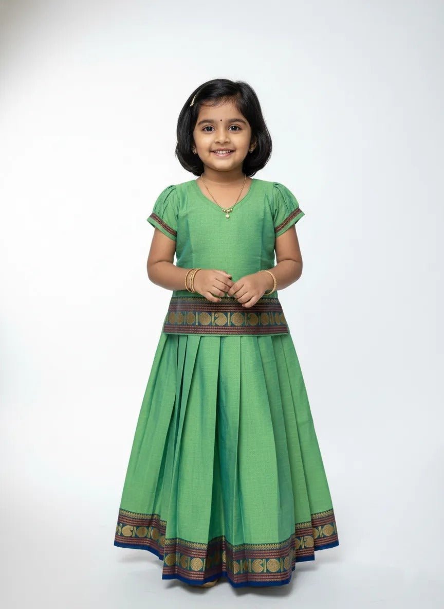 Kids Chettinad Cotton Pavadai Sattai Pista Green PPP1917 - Prince N Princess