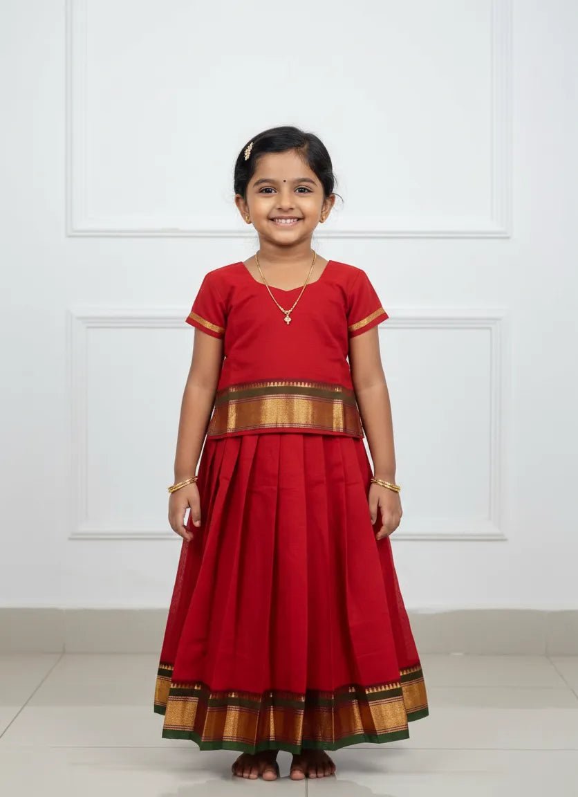 Kids Chettinad Cotton Pavadai Sattai Red PPP1881 - Prince N Princess