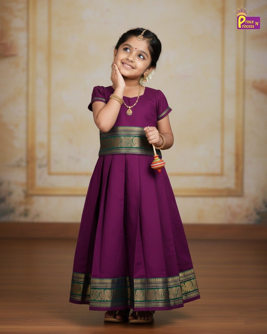 Kids Chettinad Cotton Pavadai Sattai Wine PPP1993 - Prince N Princess