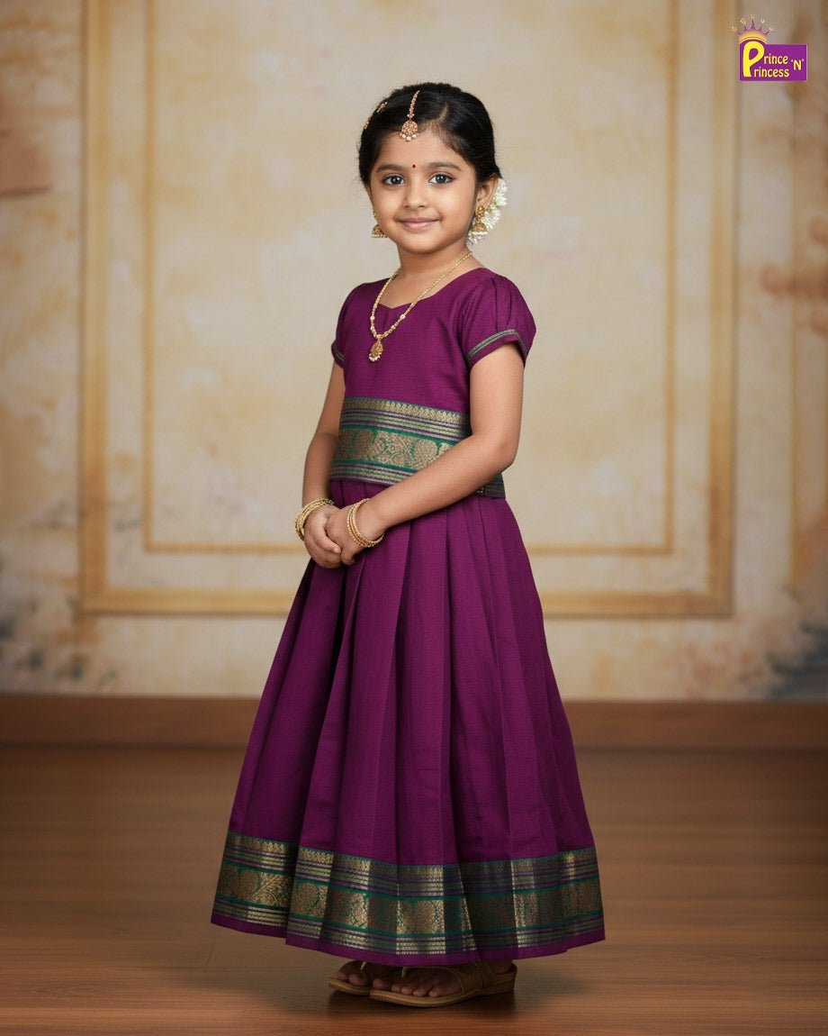 Kids Chettinad Cotton Pavadai Sattai Wine PPP1993 - Prince N Princess