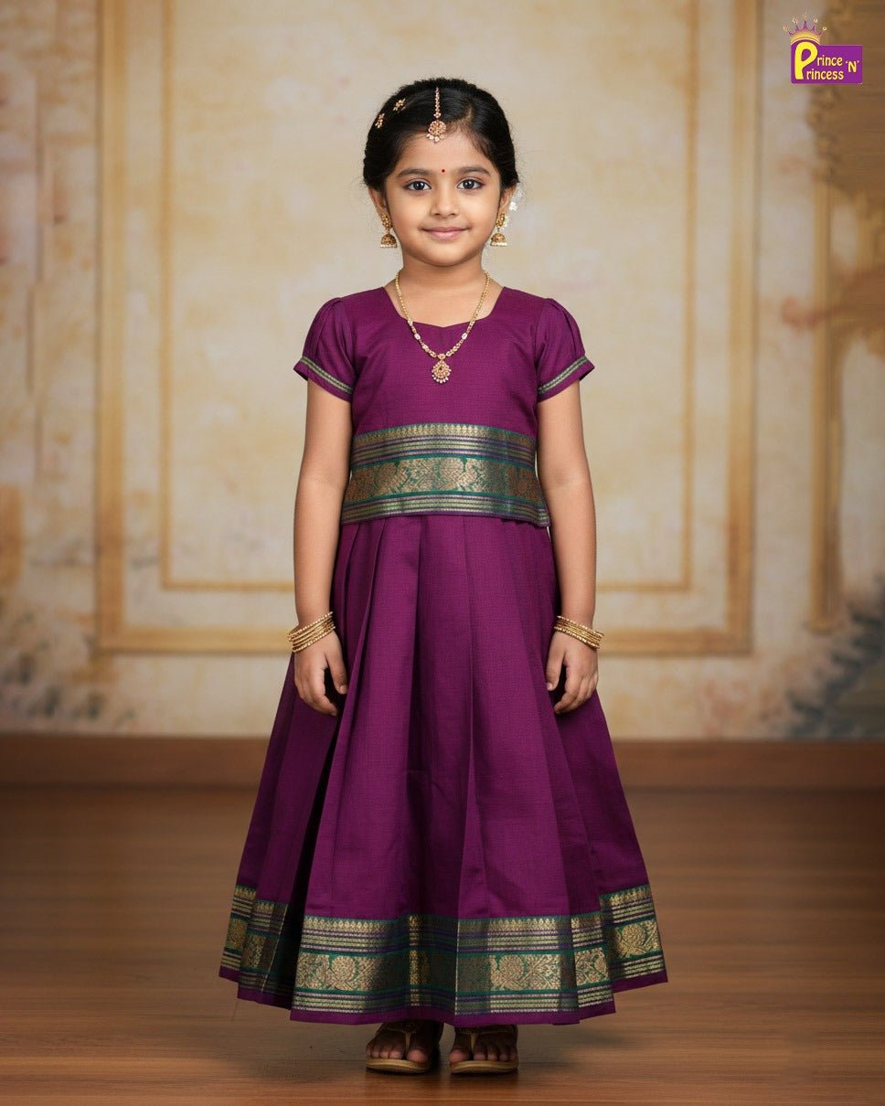 Kids Chettinad Cotton Pavadai Sattai Wine PPP1993 - Prince N Princess