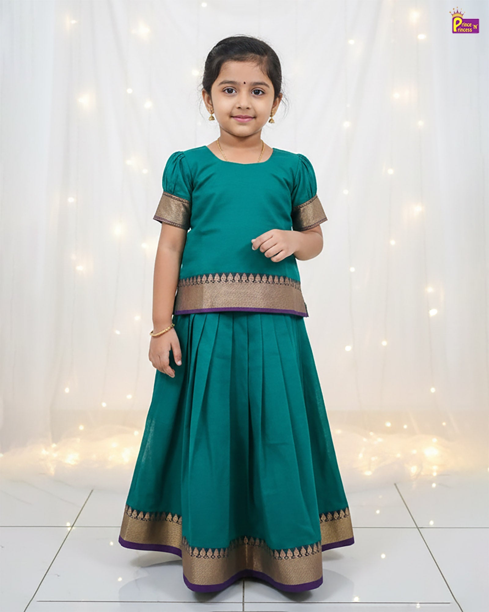 Kids Chettinad Cotton Traditional Pattu Pavadai 100% Pure Chettinad cotton - Star Neck | PPP1879 - Prince N Princess