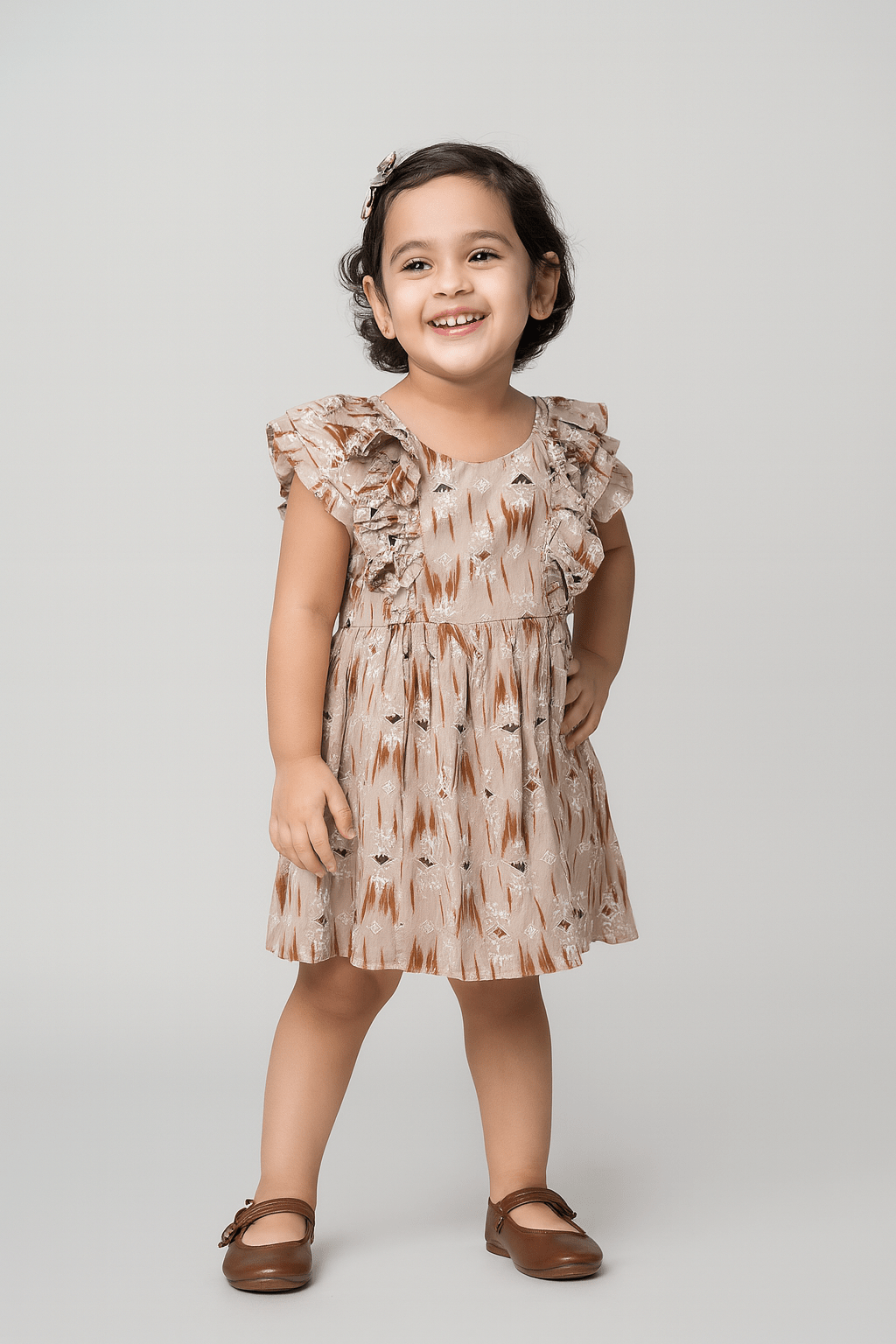 Kids Coffee brown Cotton Frock CF290 - Prince N Princess