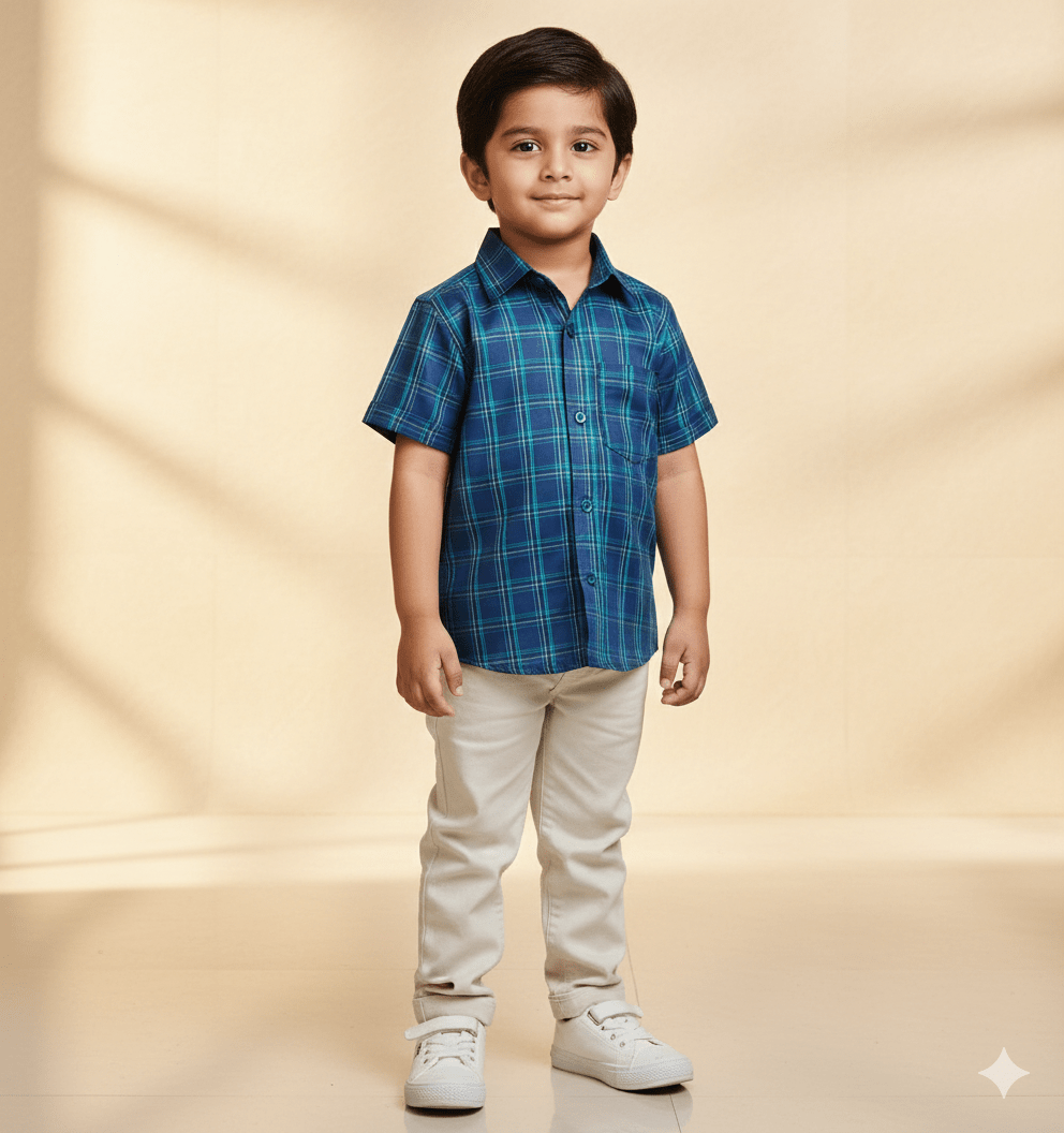 Kids Cotton Blue Printed Half Sleeve shirt ST083 - Prince N Princess