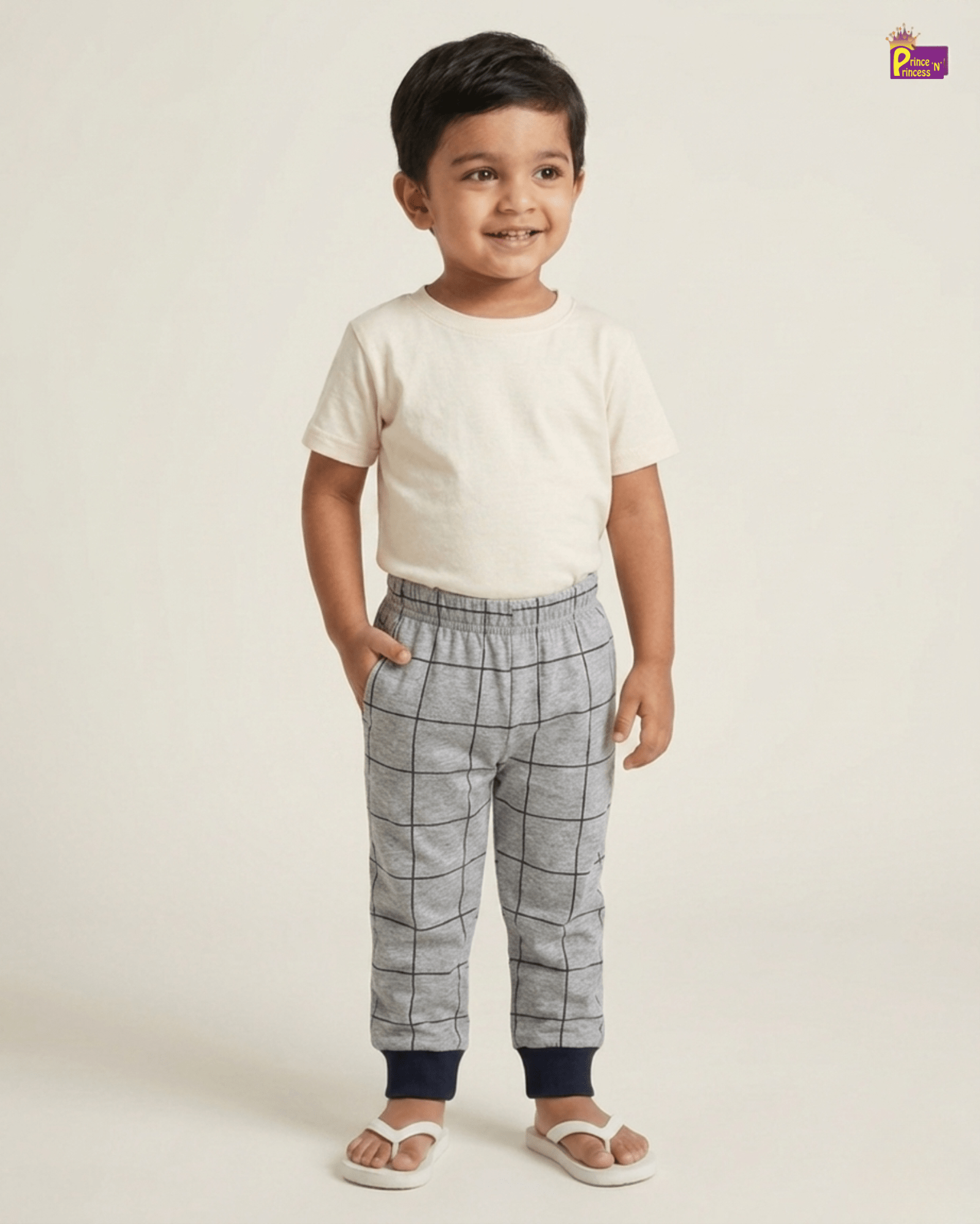 Kids Cotton Checked Summer Wear Trousers in Grey PT026 for kids festival wear