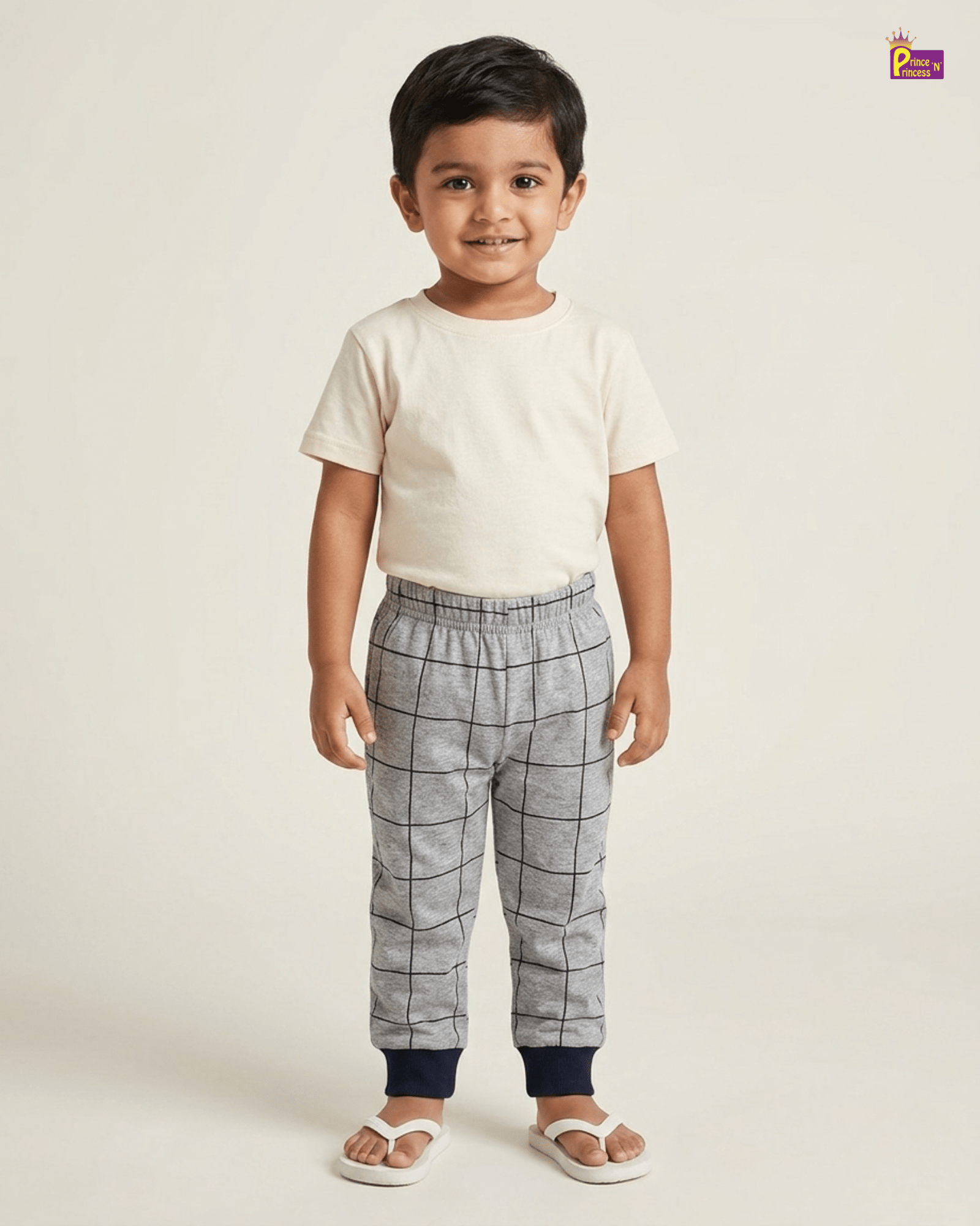 Kids Cotton Checked Summer Wear Trousers in Grey PT026 for kids festival wear