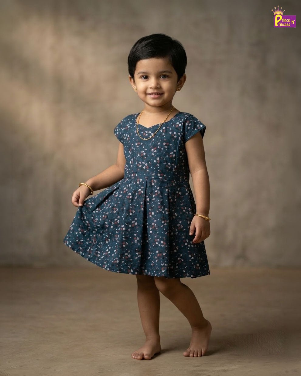 Kids Cotton Frock in Peacock Blue CF301 - Prince N Princess