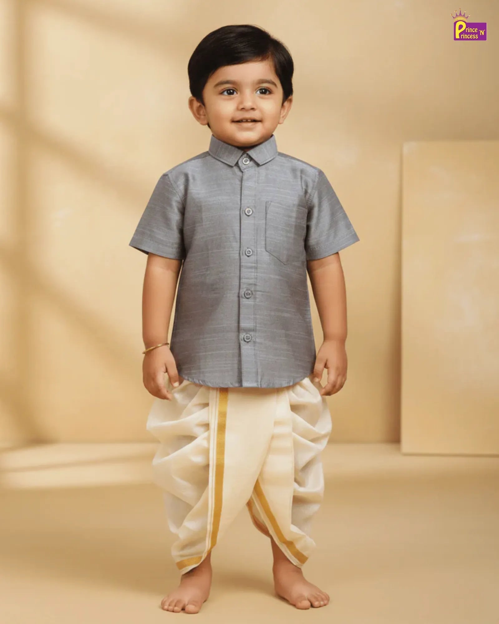 Kids Cotton Grey Half Sleeve shirt BS001 - Prince N Princess