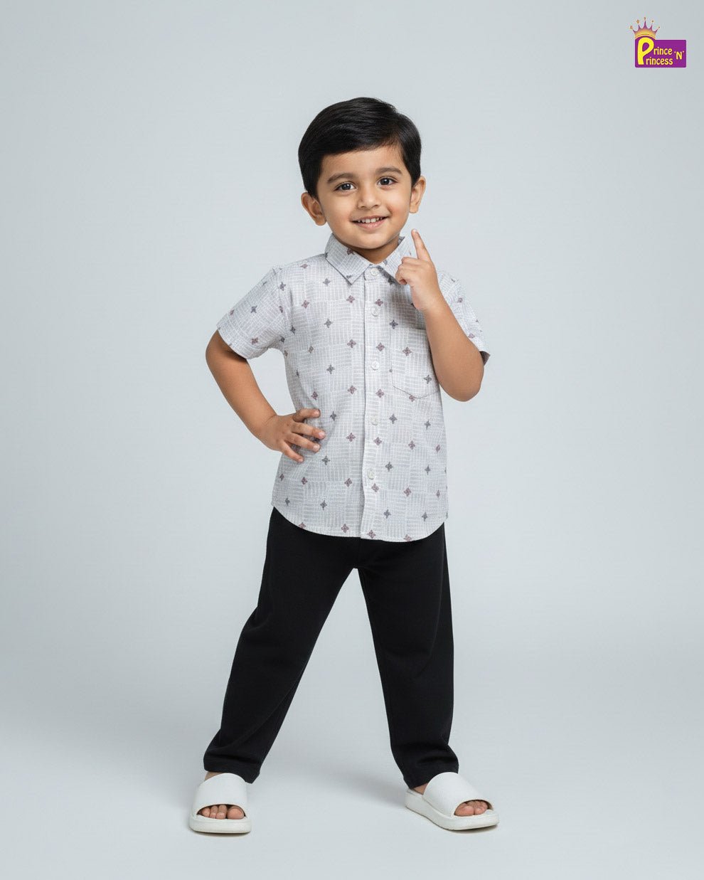 Kids Cotton Half Sleeve Shirt in White Printed ST084 - Prince N Princess