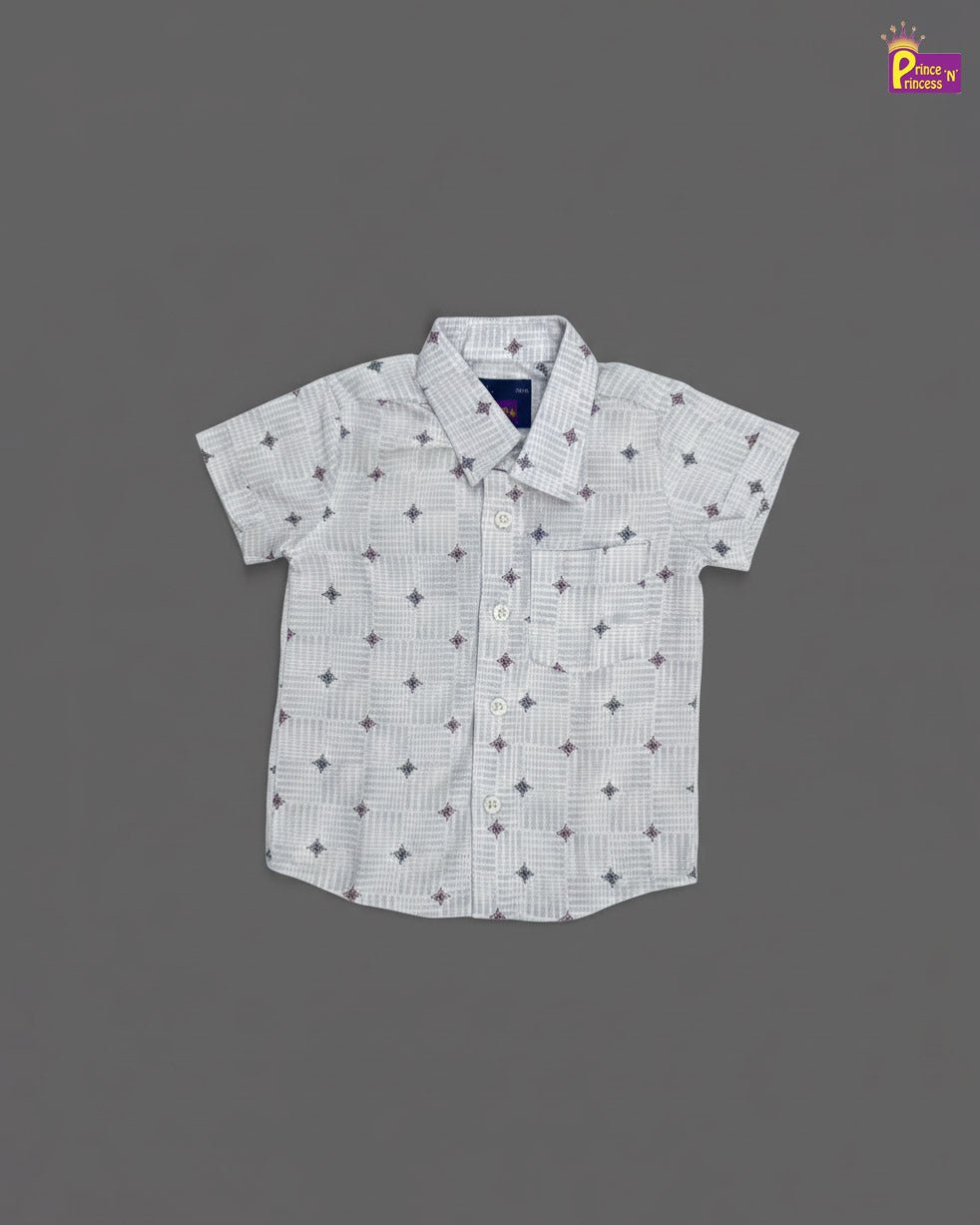 Kids Cotton Half Sleeve Shirt in White Printed ST084 - Prince N Princess