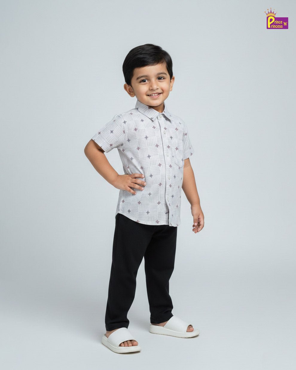Kids Cotton Half Sleeve Shirt in White Printed ST084 - Prince N Princess