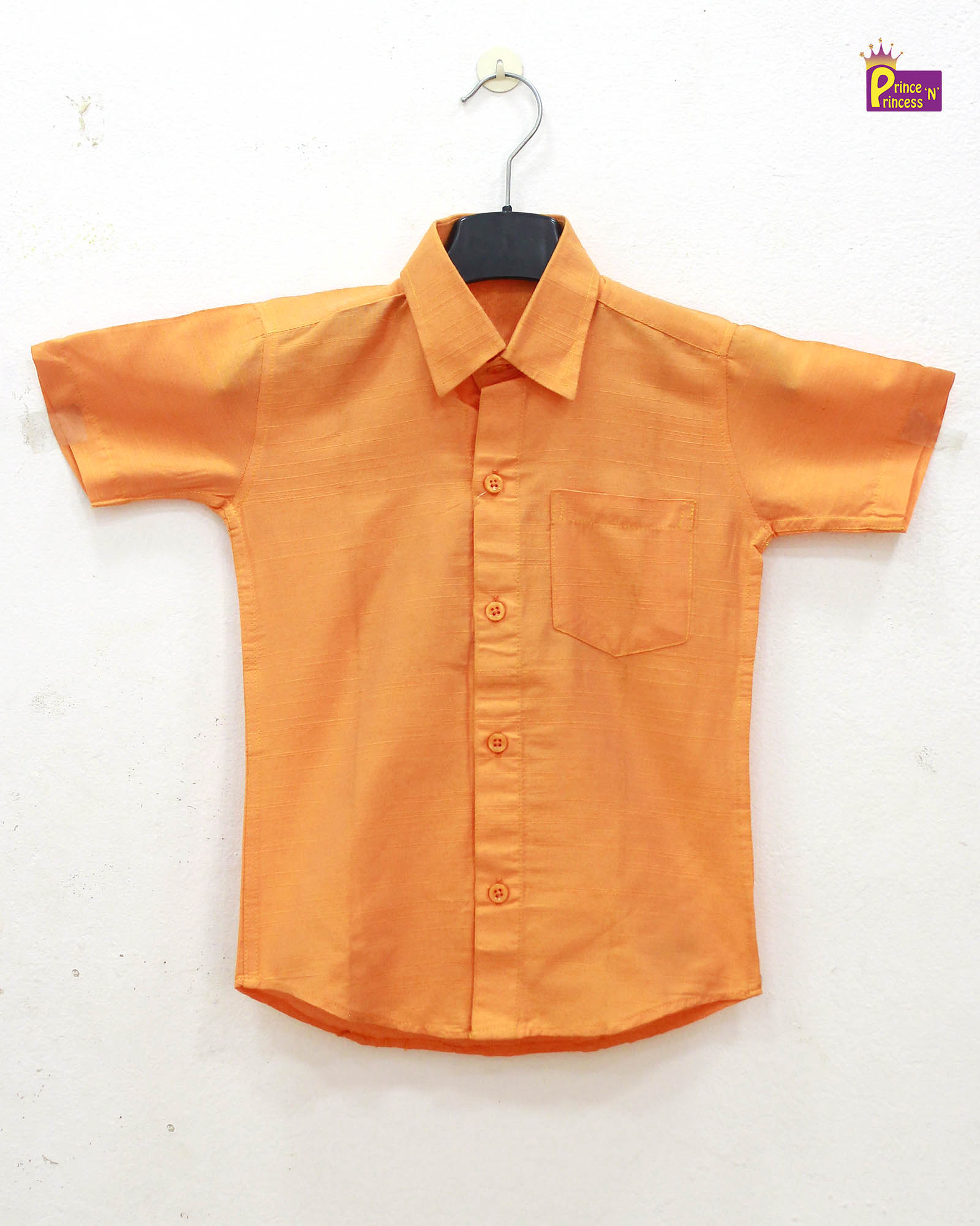 Kids Cotton Orange Half Sleeve Silk Shirt BS007 - Prince N Princess