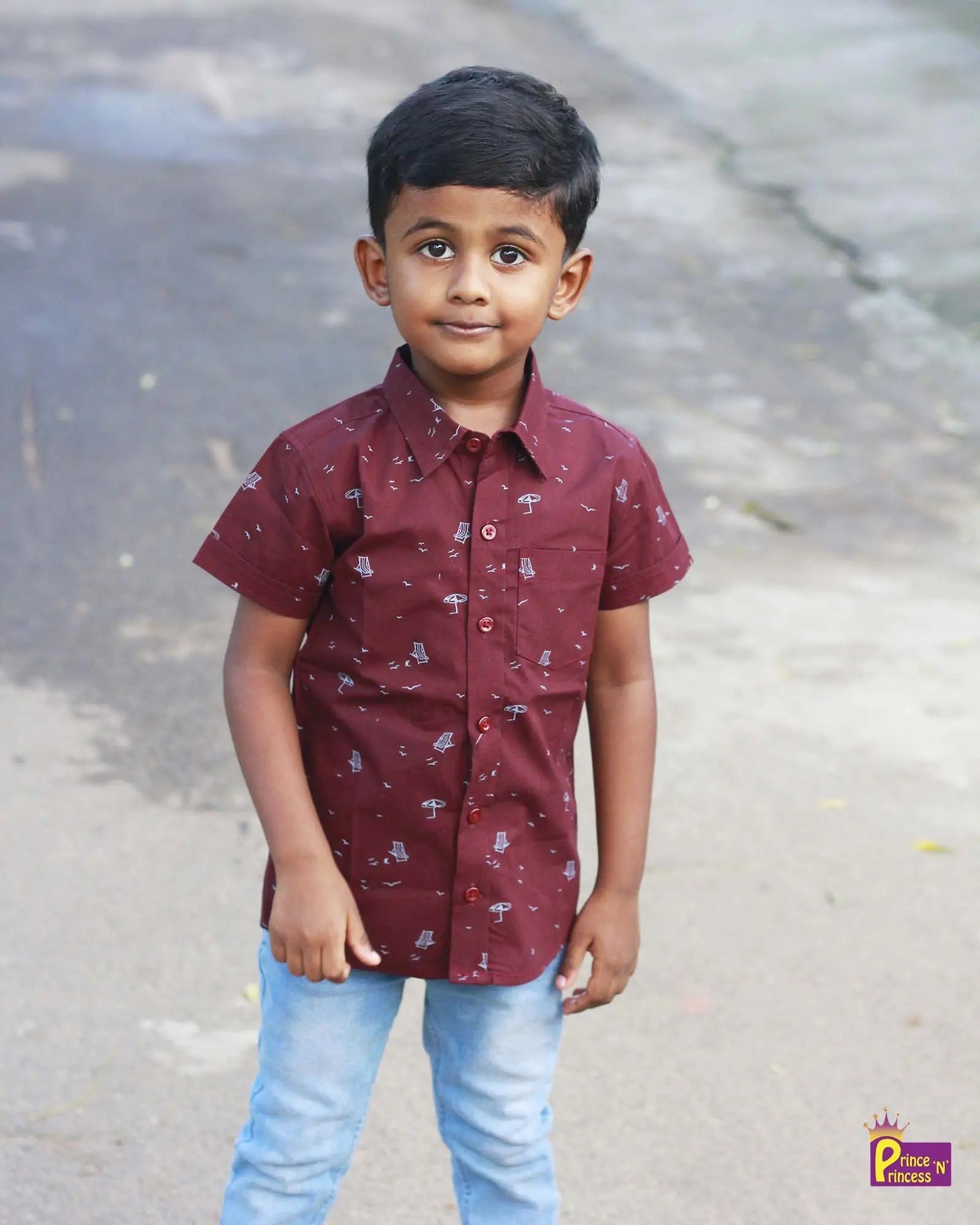 Kids Cotton Printed Maroon half Sleeve shirt ST150 - Prince N Princess