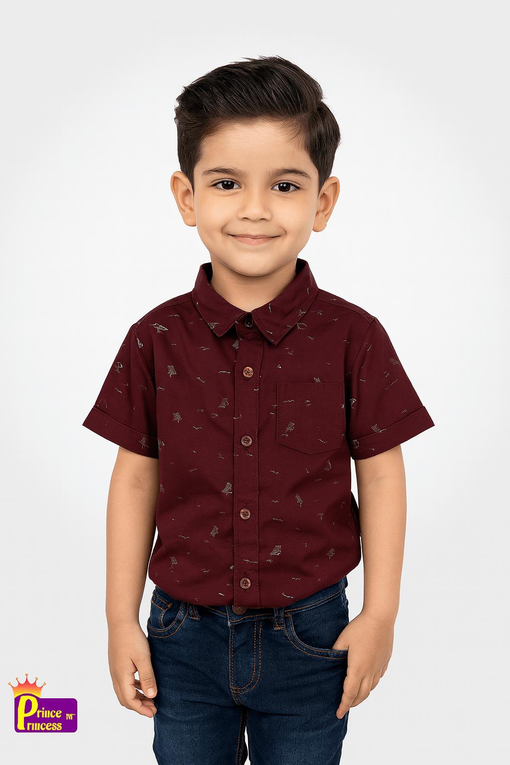 Kids Cotton Printed Maroon half Sleeve shirt ST150 - Prince N Princess