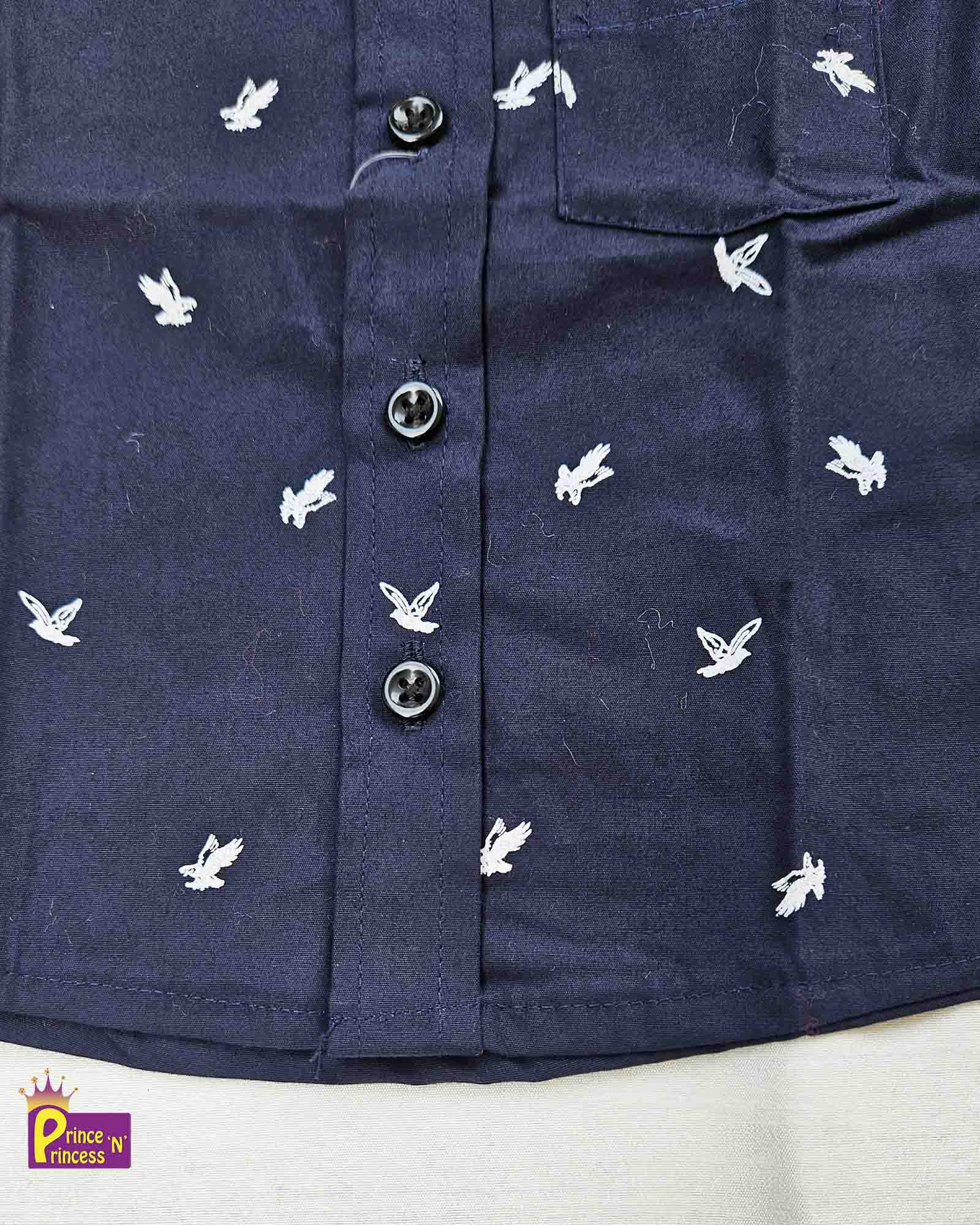 Kids Cotton Printed Navy half Sleeve shirt ST145 - Prince N Princess