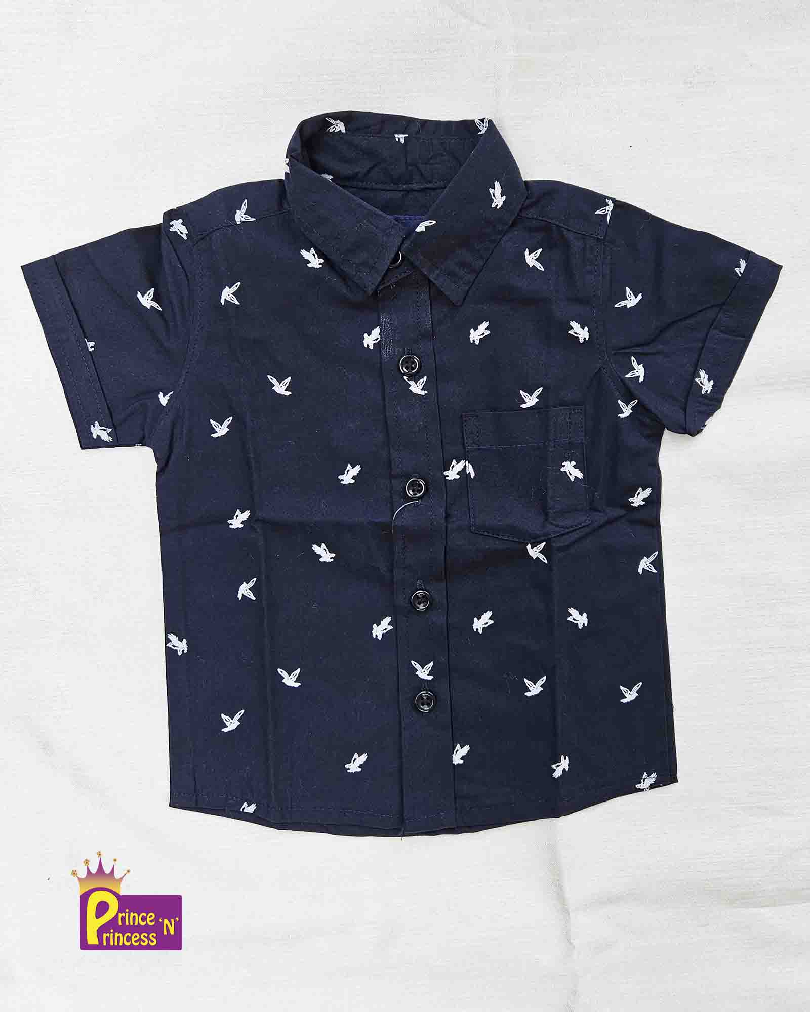 Kids Cotton Printed Navy half Sleeve shirt ST145 - Prince N Princess