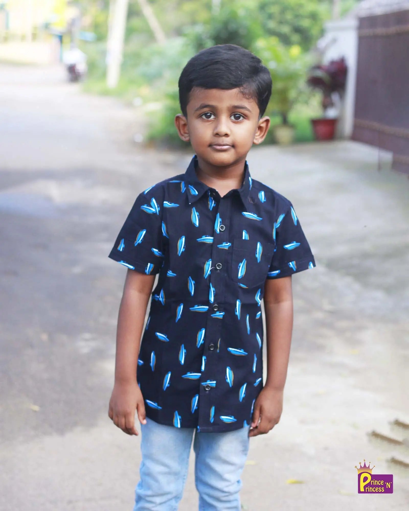 Kids Cotton Printed Navy half Sleeve shirt ST147 - Prince N Princess
