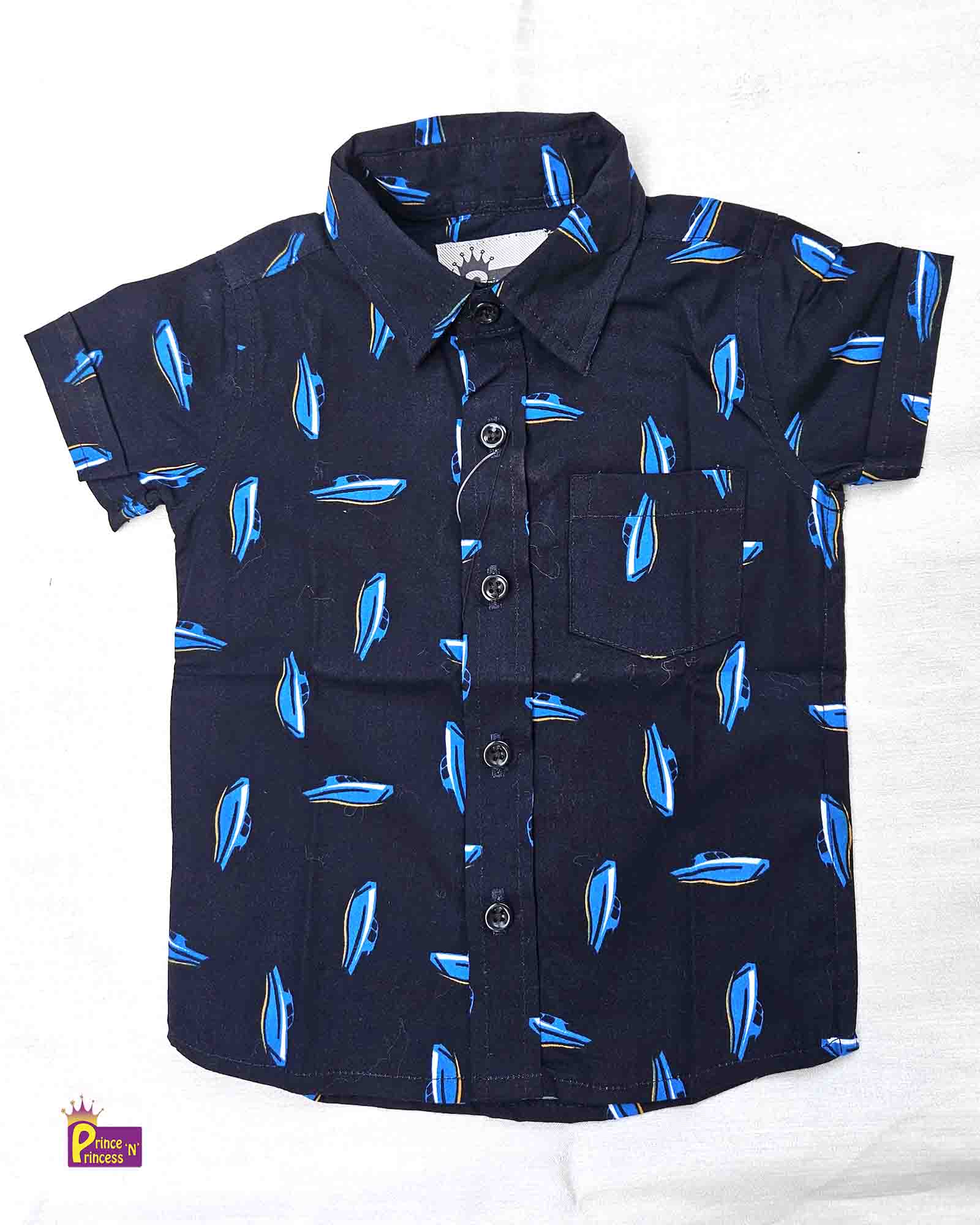 Kids Cotton Printed Navy half Sleeve shirt ST147 - Prince N Princess