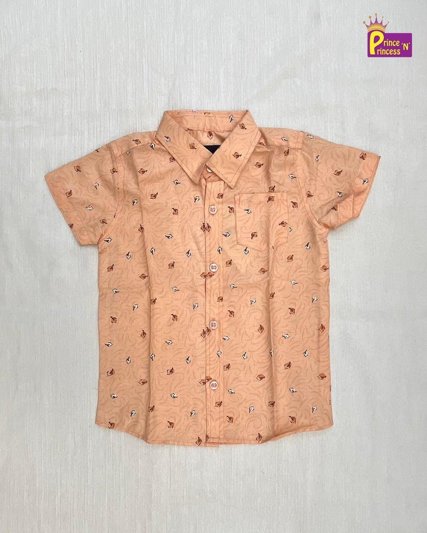 Kids Cotton Printed Orange half Sleeve shirt ST120 - Prince N Princess