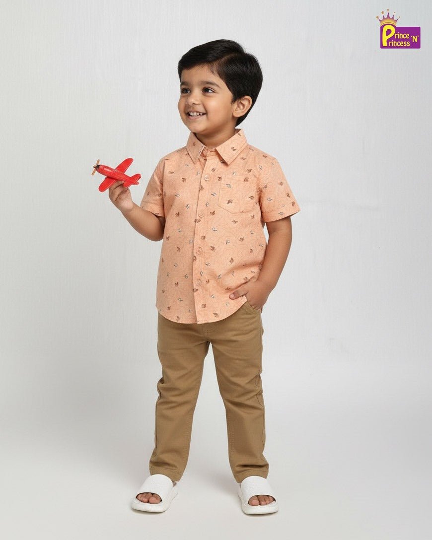 Kids Cotton Printed Orange half Sleeve shirt ST120 - Prince N Princess