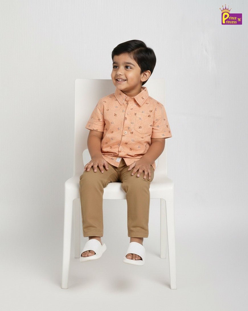 Kids Cotton Printed Orange half Sleeve shirt ST120 - Prince N Princess