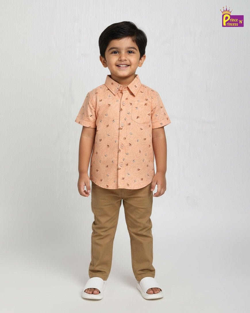 Kids Cotton Printed Orange half Sleeve shirt ST120 - Prince N Princess