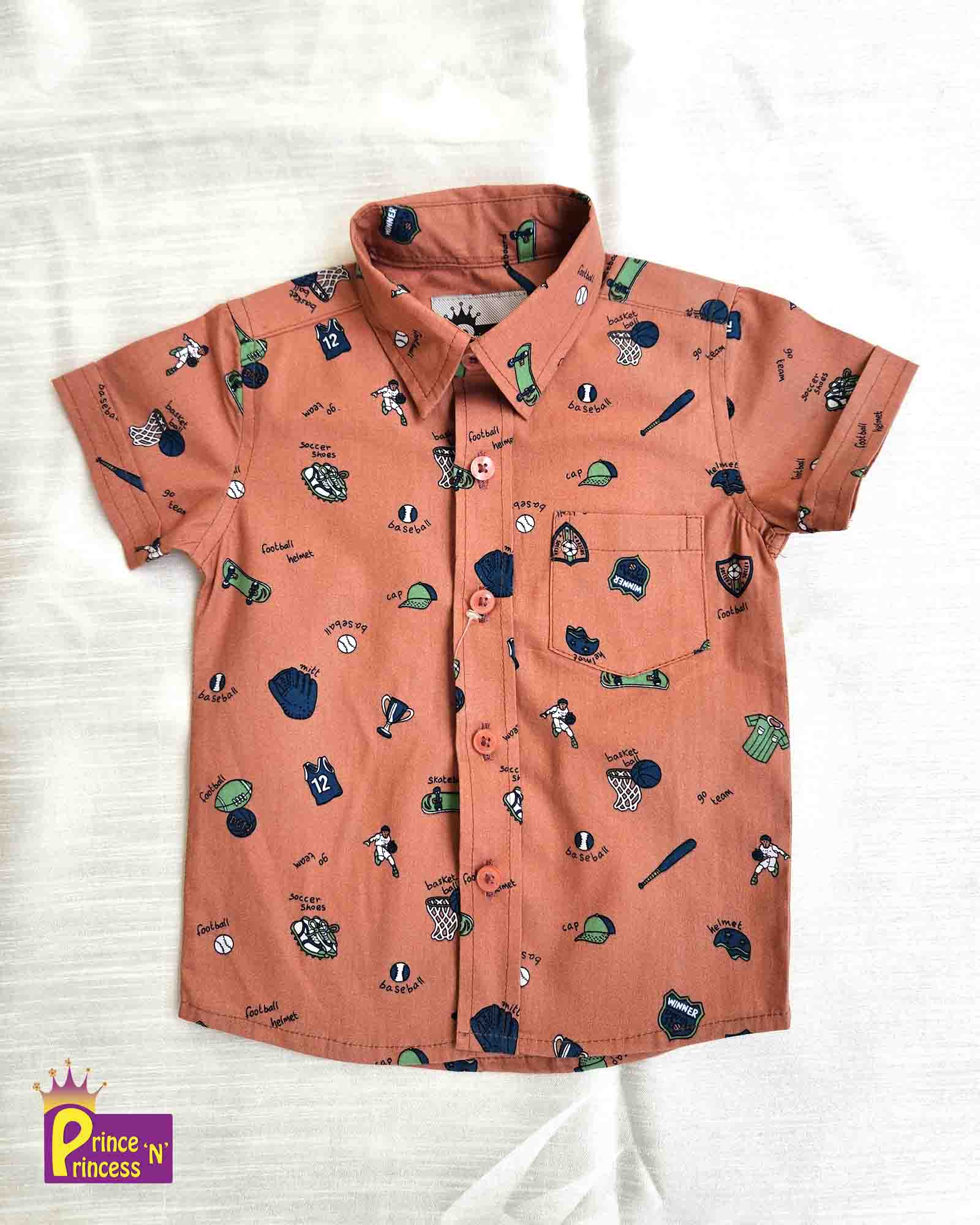 Kids Cotton Printed Orange half Sleeve shirt ST148 - Prince N Princess