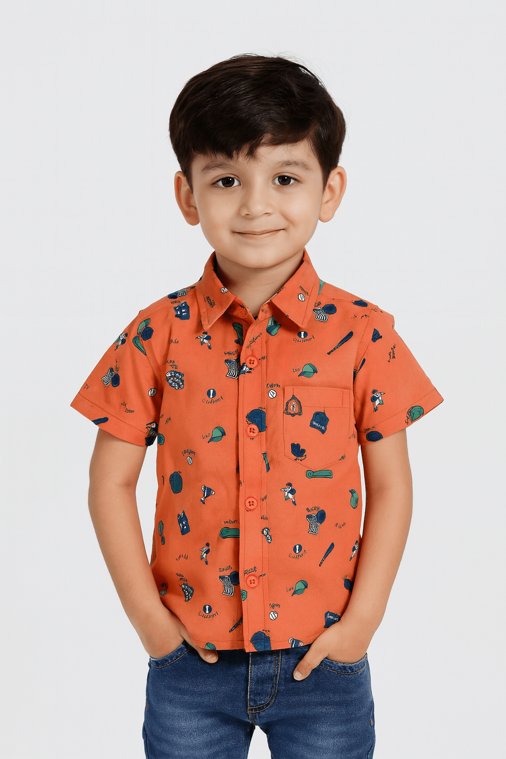 Kids Cotton Printed Orange half Sleeve shirt ST148 - Prince N Princess
