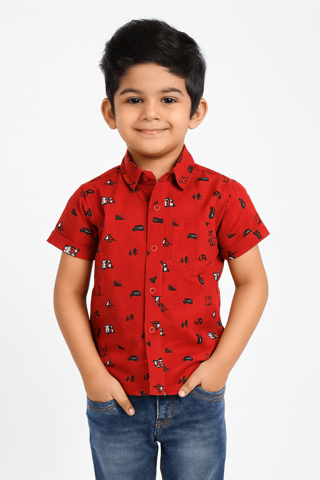 Kids Cotton Printed Red half Sleeve shirt ST151 - Prince N Princess