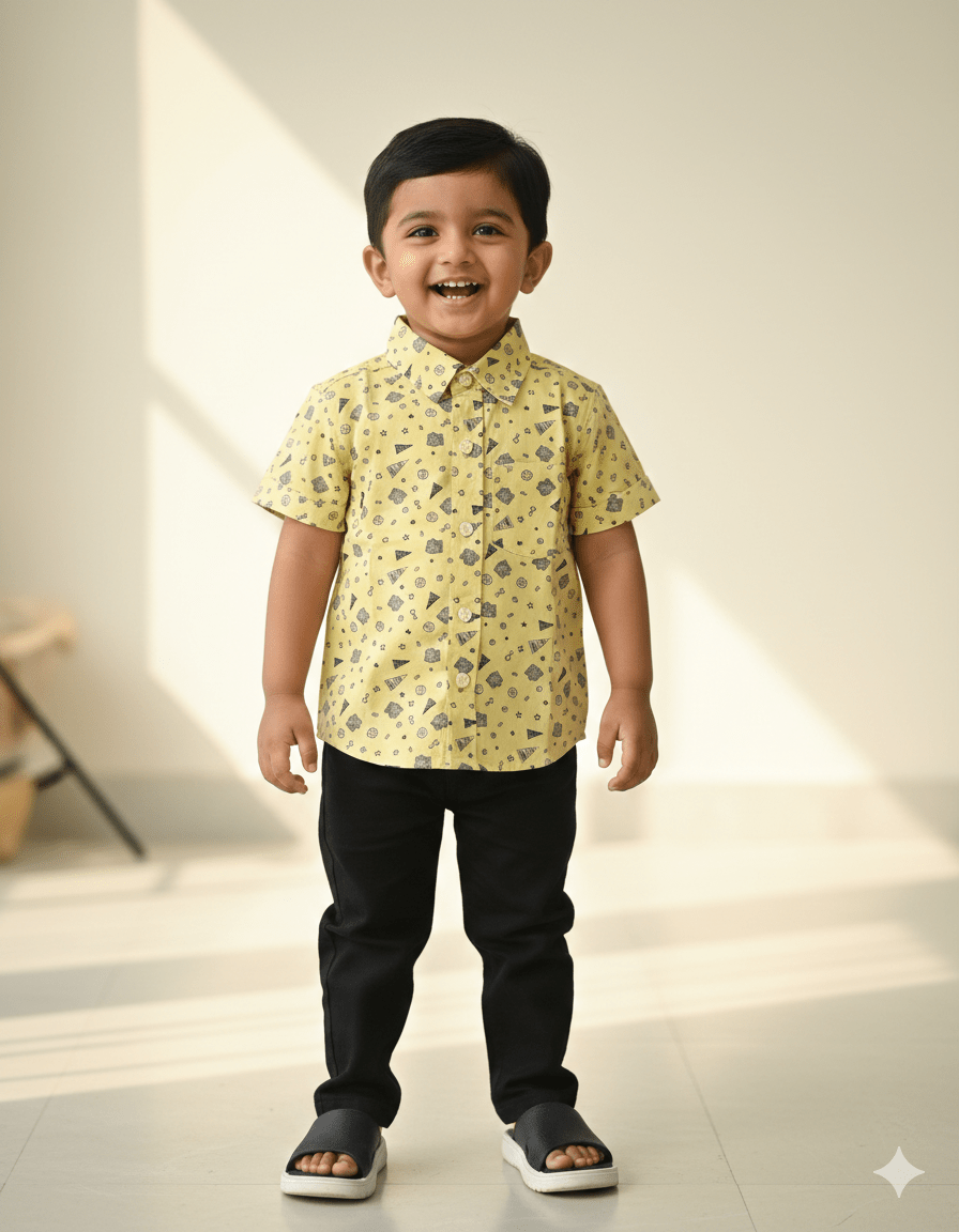 Kids Cotton Printed Yellow half Sleeve shirt ST149 - Prince N Princess