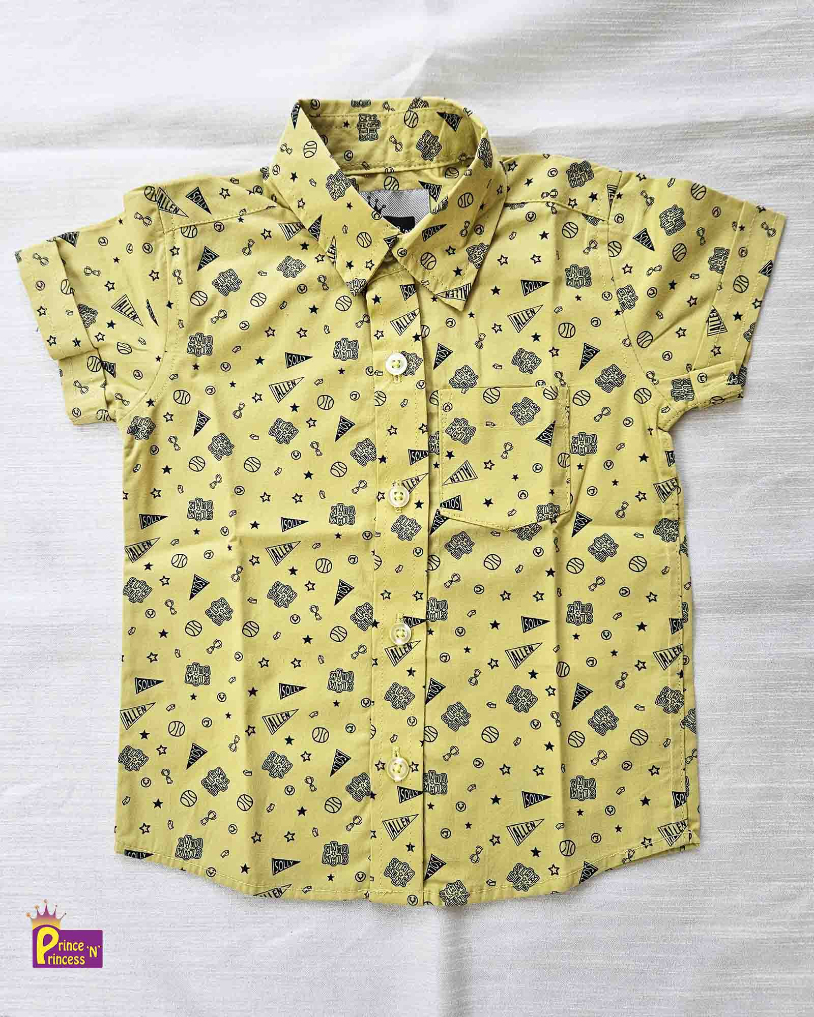 Kids Cotton Printed Yellow half Sleeve shirt ST149 - Prince N Princess