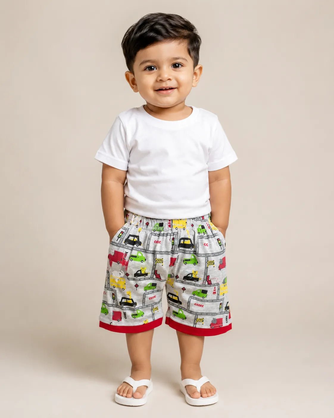 Kids Cotton Trousers in Baby Grey with Red Printed SH065 for kids festival wear