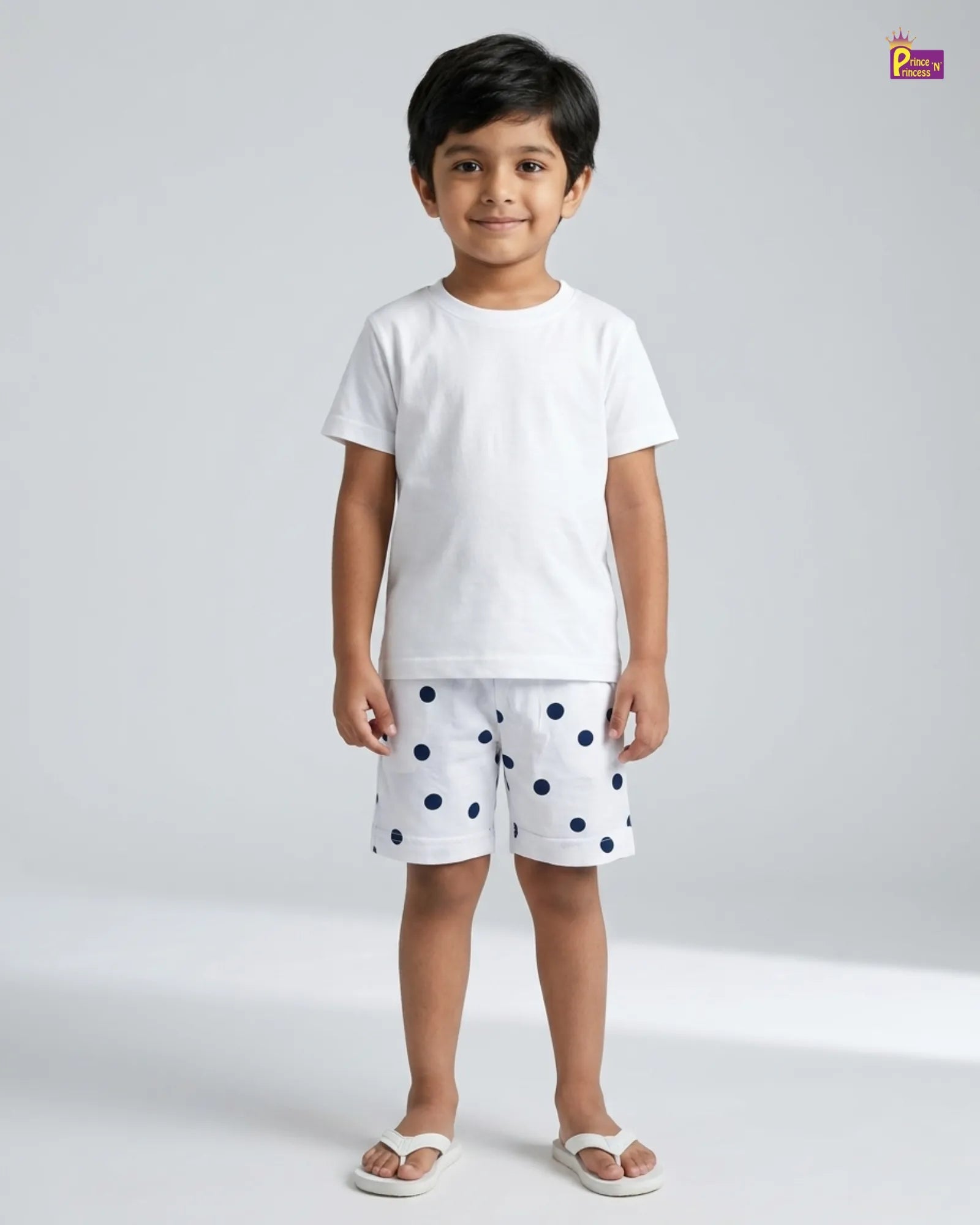 Kids Cotton Trousers in White with Navy Dots SH028 for kids festival wear