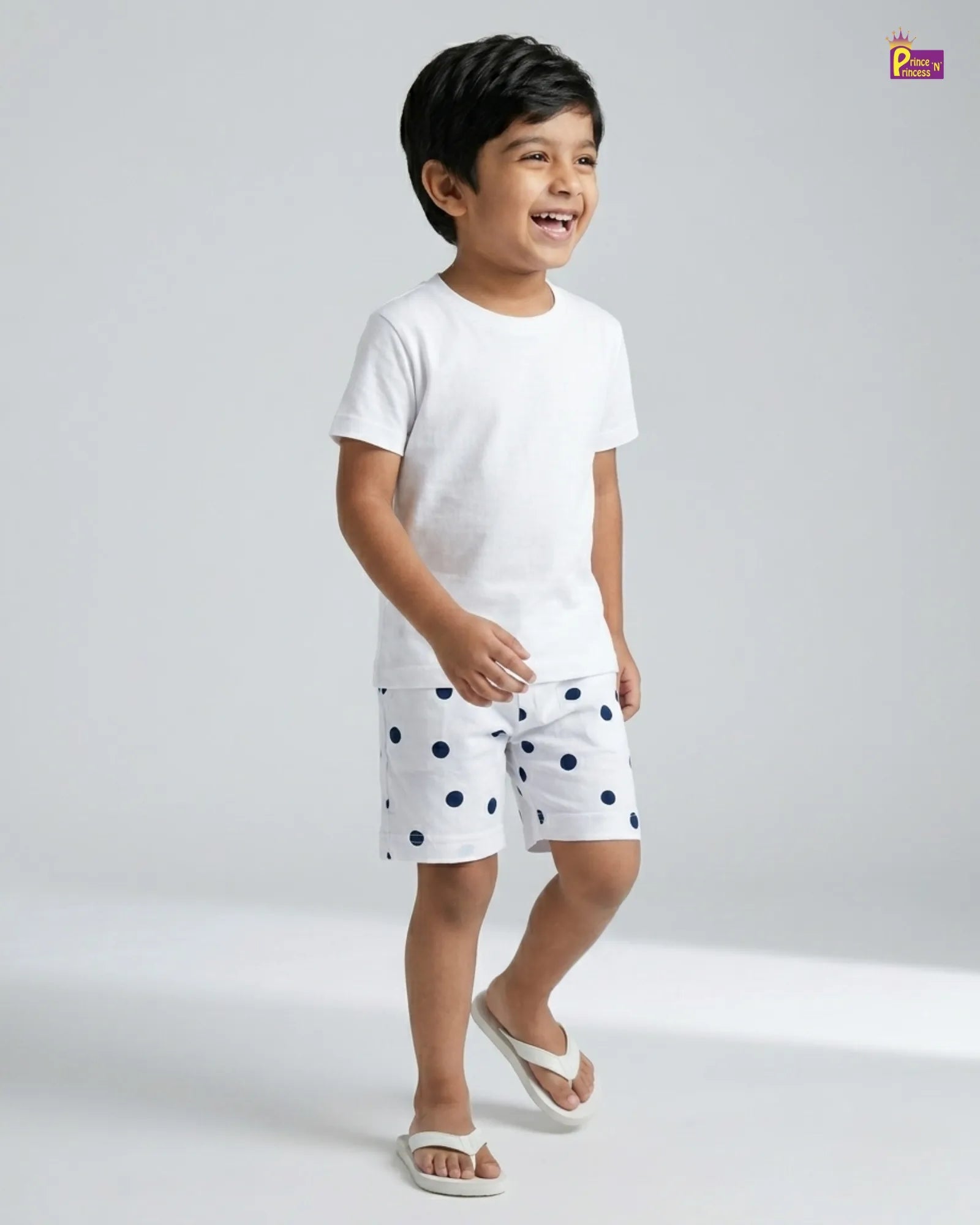 Kids Cotton Trousers in White with Navy Dots SH028 for kids festival wear