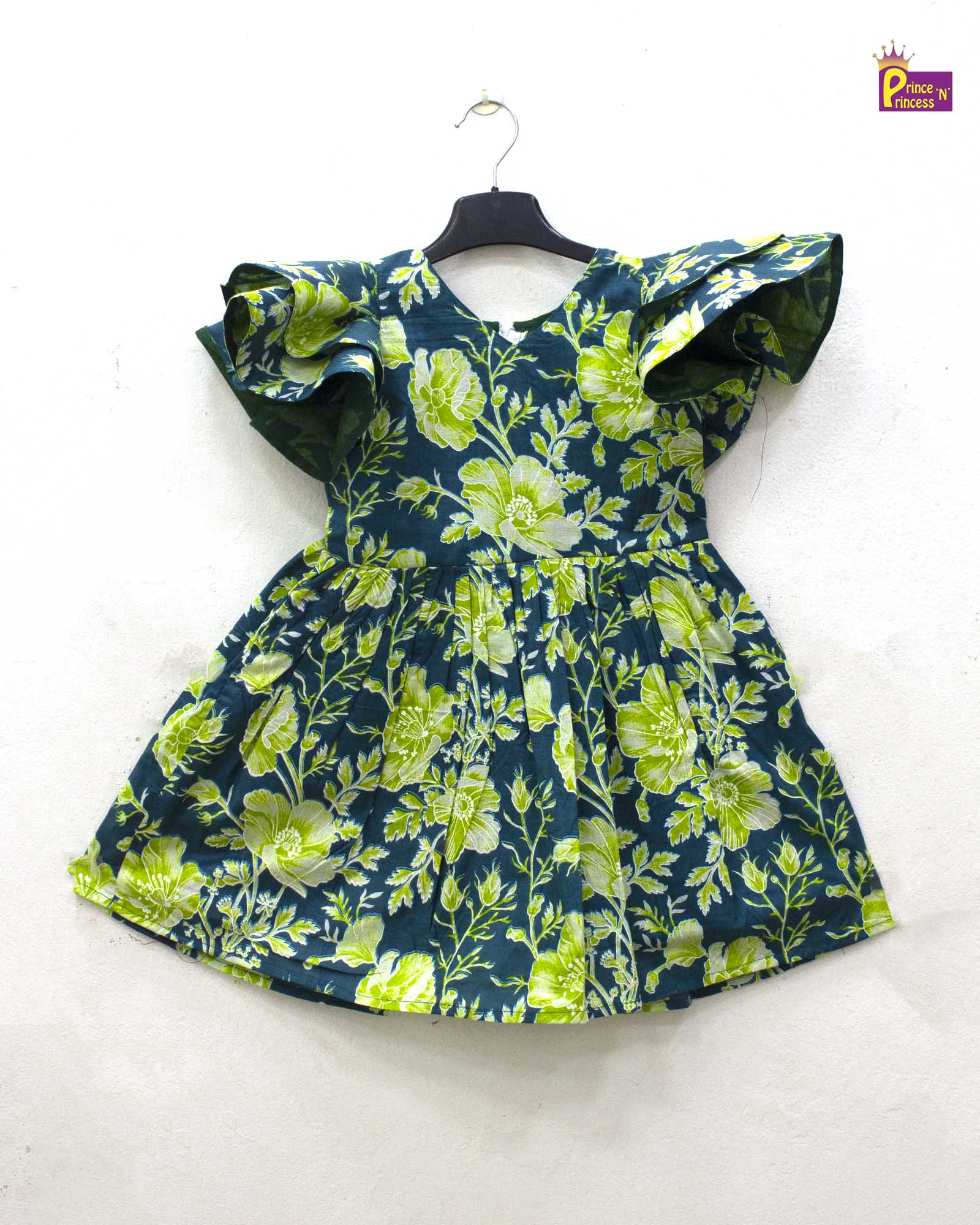 Kids Dark Blue Floral Cotton Frock CF376 - Prince N Princess