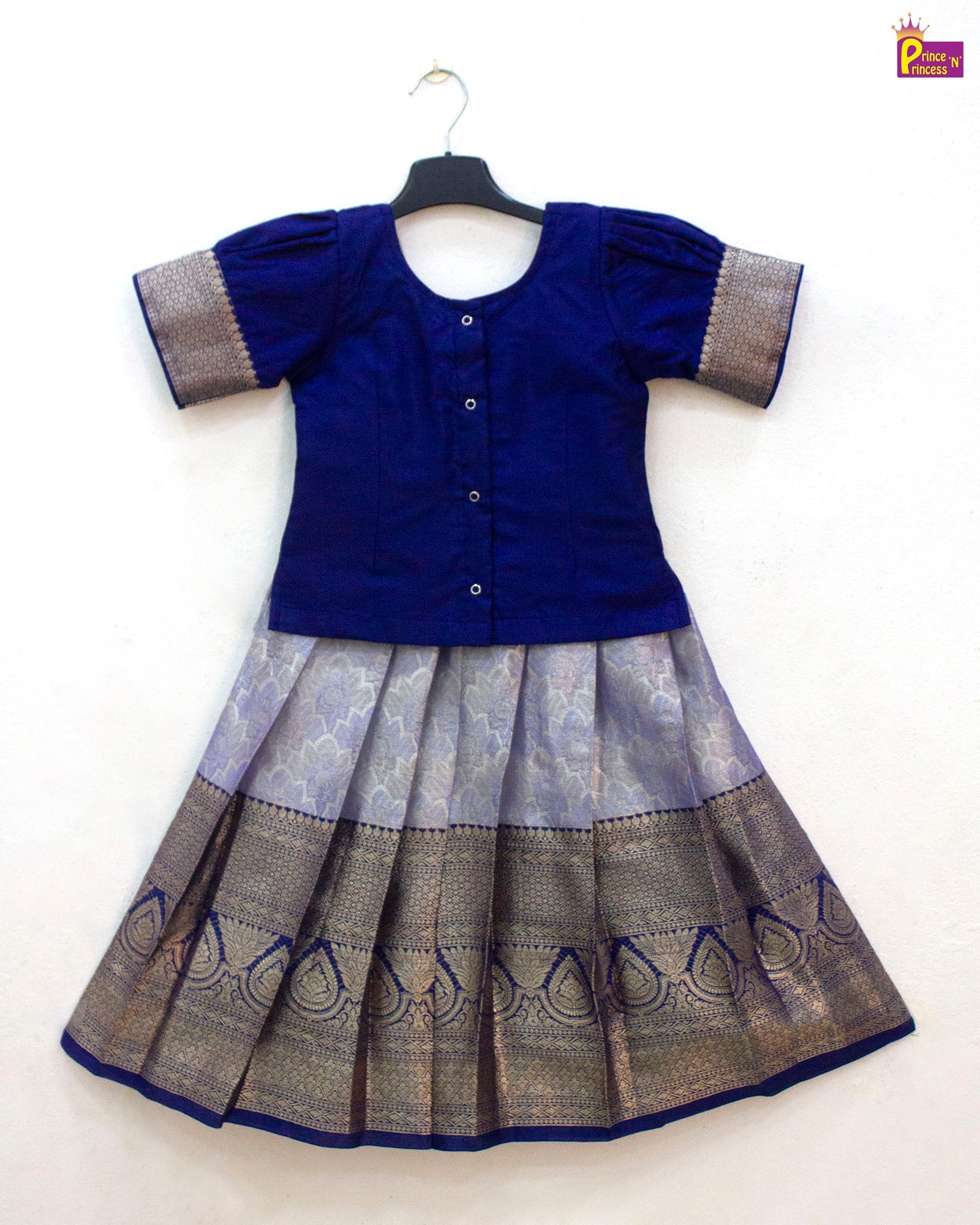 Kids Dark Blue Traditional Pattu Pavadai PPP1836 - Prince N Princess