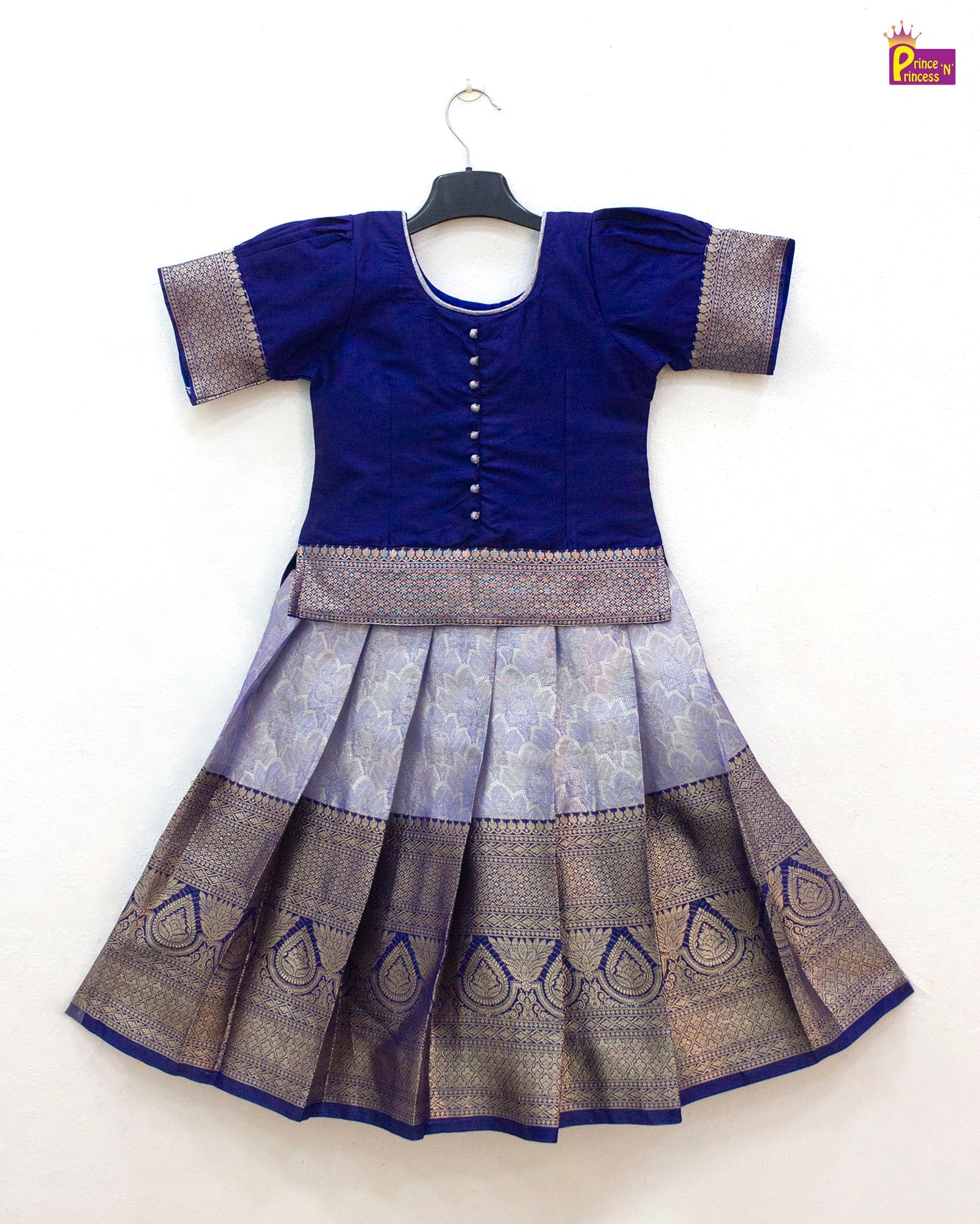 Kids Dark Blue Traditional Pattu Pavadai PPP1836 - Prince N Princess