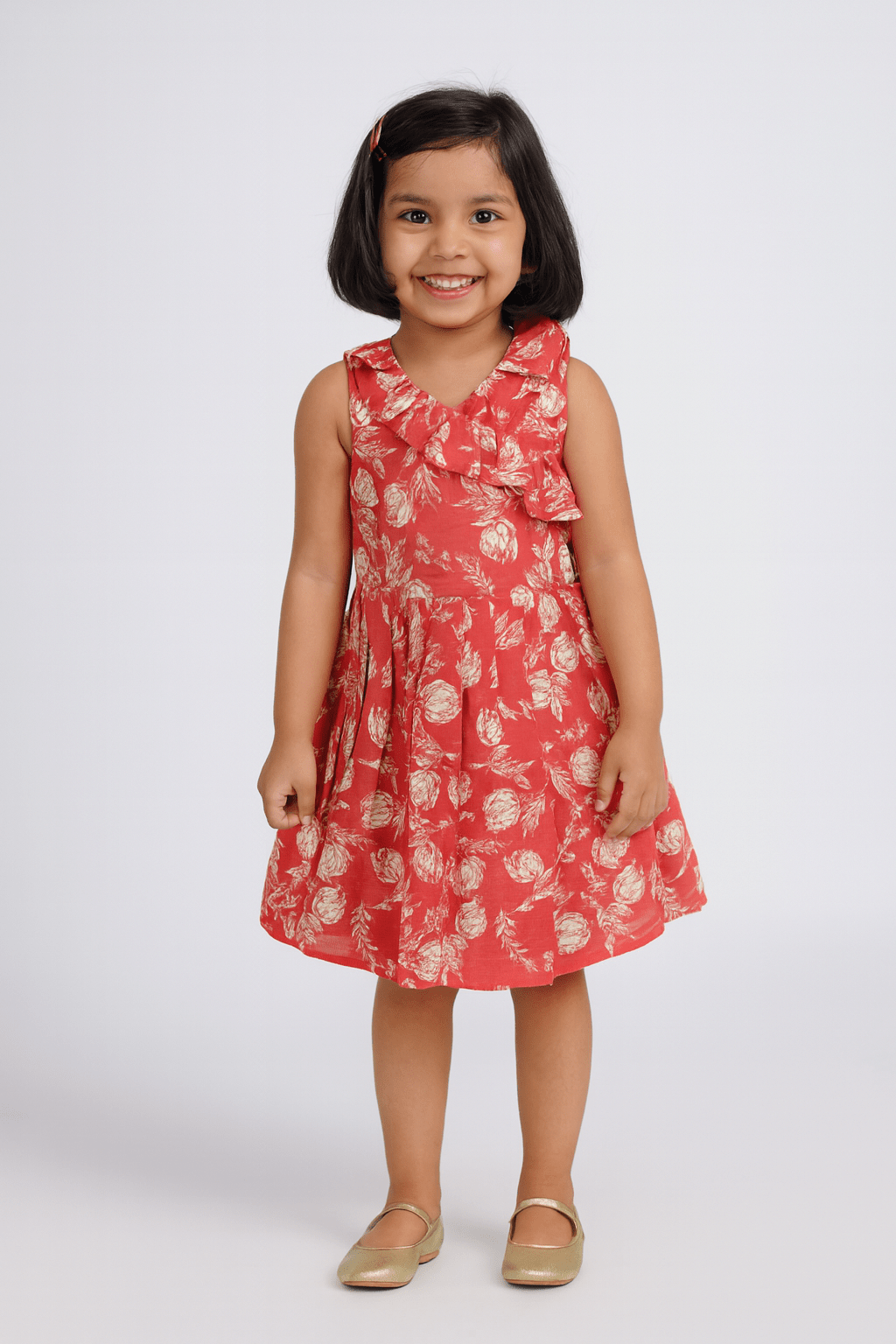 Kids Dark Peach Cotton Frock CF351 - Prince N Princess