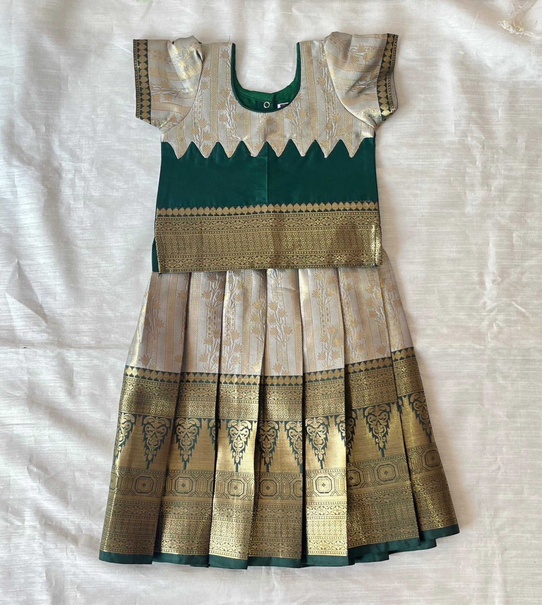 Kids Drak Green Traditional Pattupavadai PPP1960 - Prince N Princess