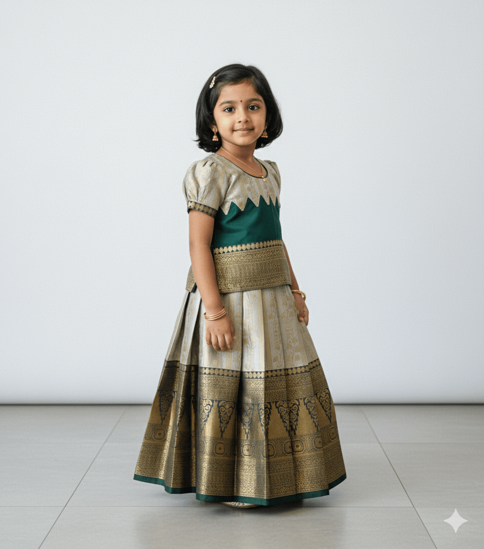 Kids Drak Green Traditional Pattupavadai PPP1960 - Prince N Princess