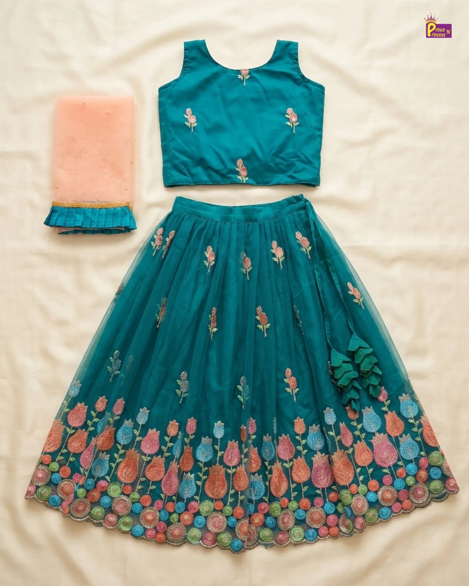 Kids Embroidery Ethnic Lehenga Choli in Peacock Green LC162 for kids festival wear