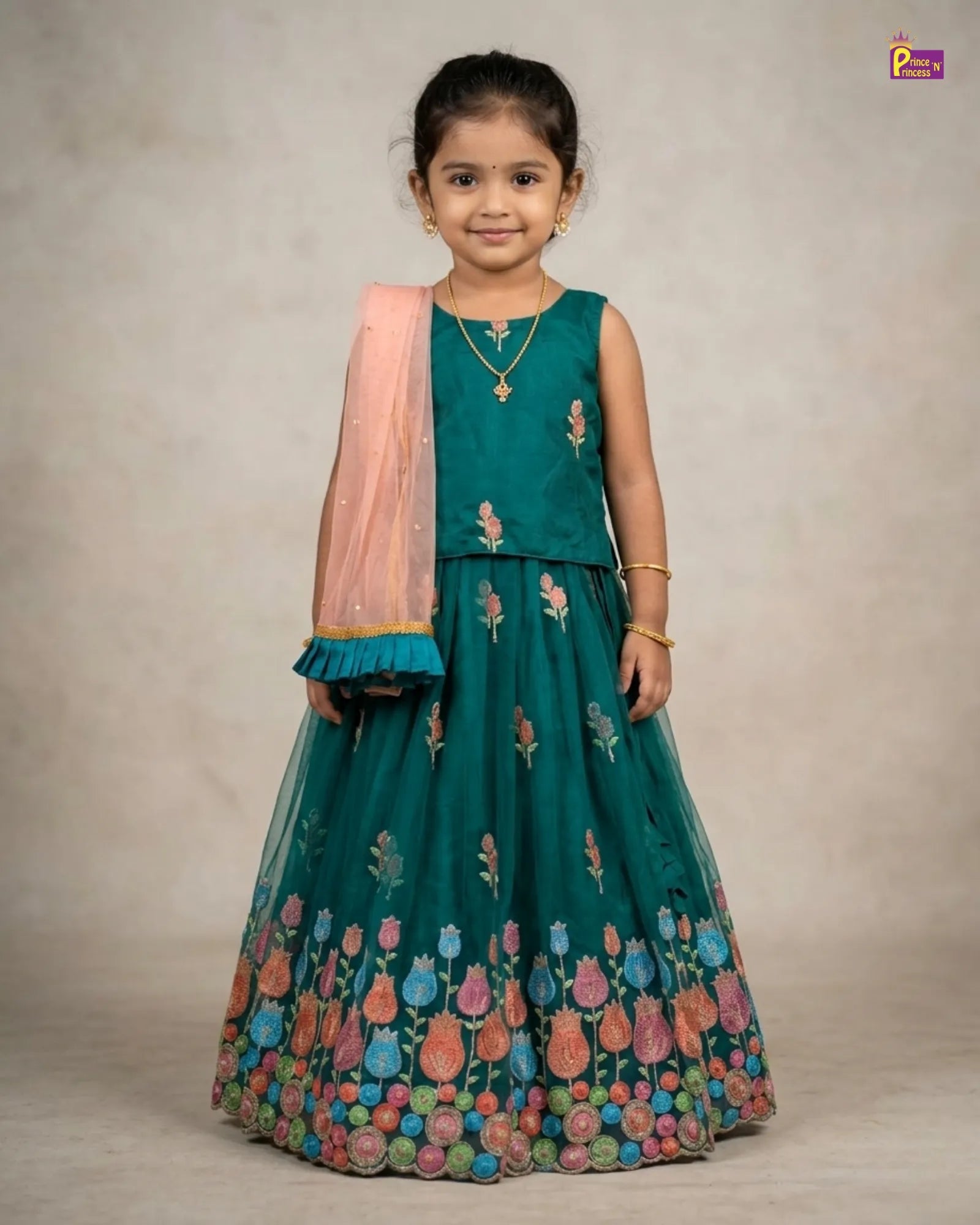 Kids Embroidery Ethnic Lehenga Choli in Peacock Green LC162 for kids festival wear