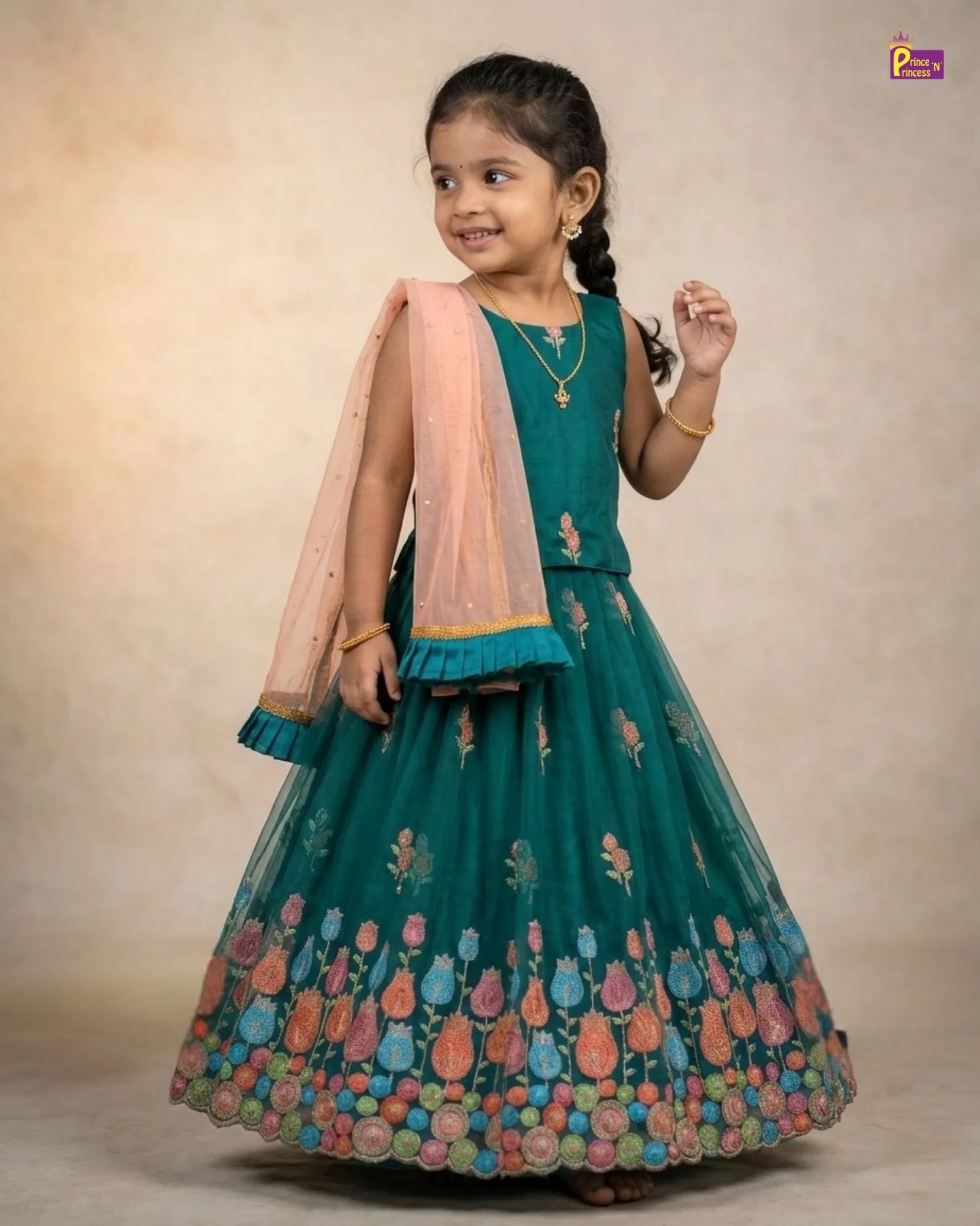 Kids Embroidery Ethnic Lehenga Choli in Peacock Green LC162 for kids festival wear