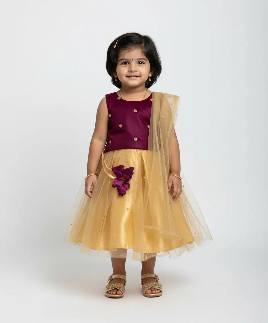 Kids Embroidery Net Ethnic Lehenga Choli in Purple with Sandal LC150 - Prince N Princess