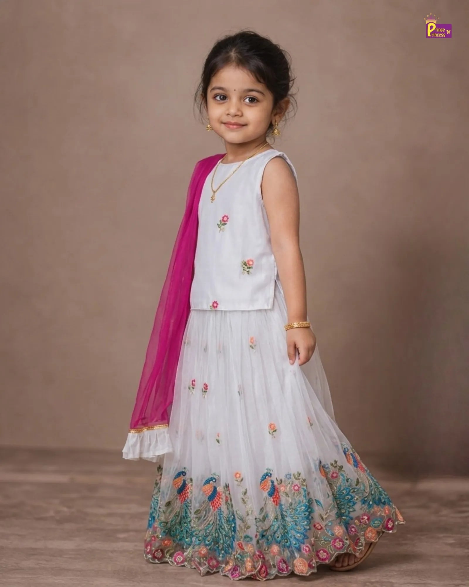 Kids Embroidery Net Ethnic Lehenga Choli in Silver LC181 for kids festival wear