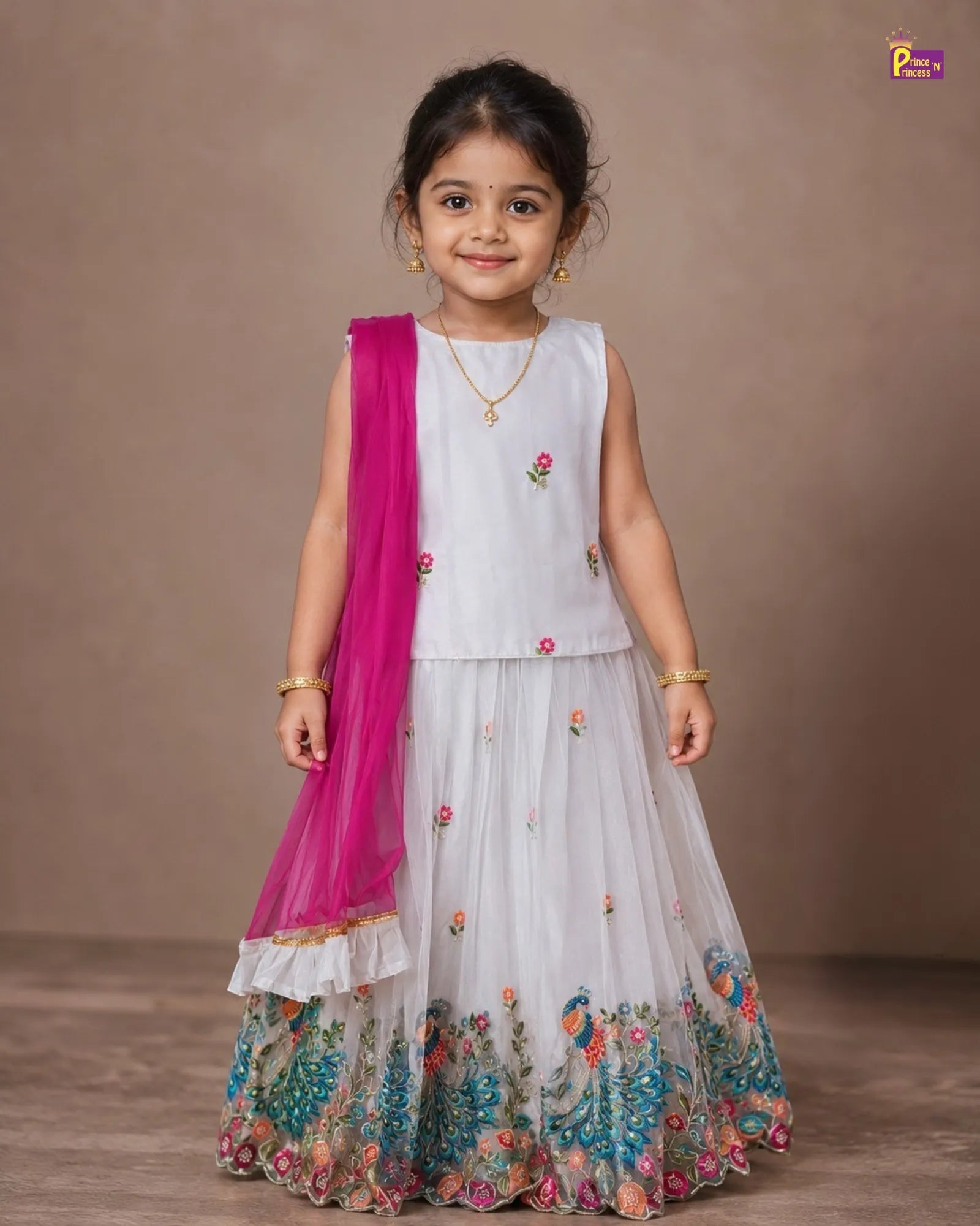 Kids Embroidery Net Ethnic Lehenga Choli in Silver LC181 for kids festival wear