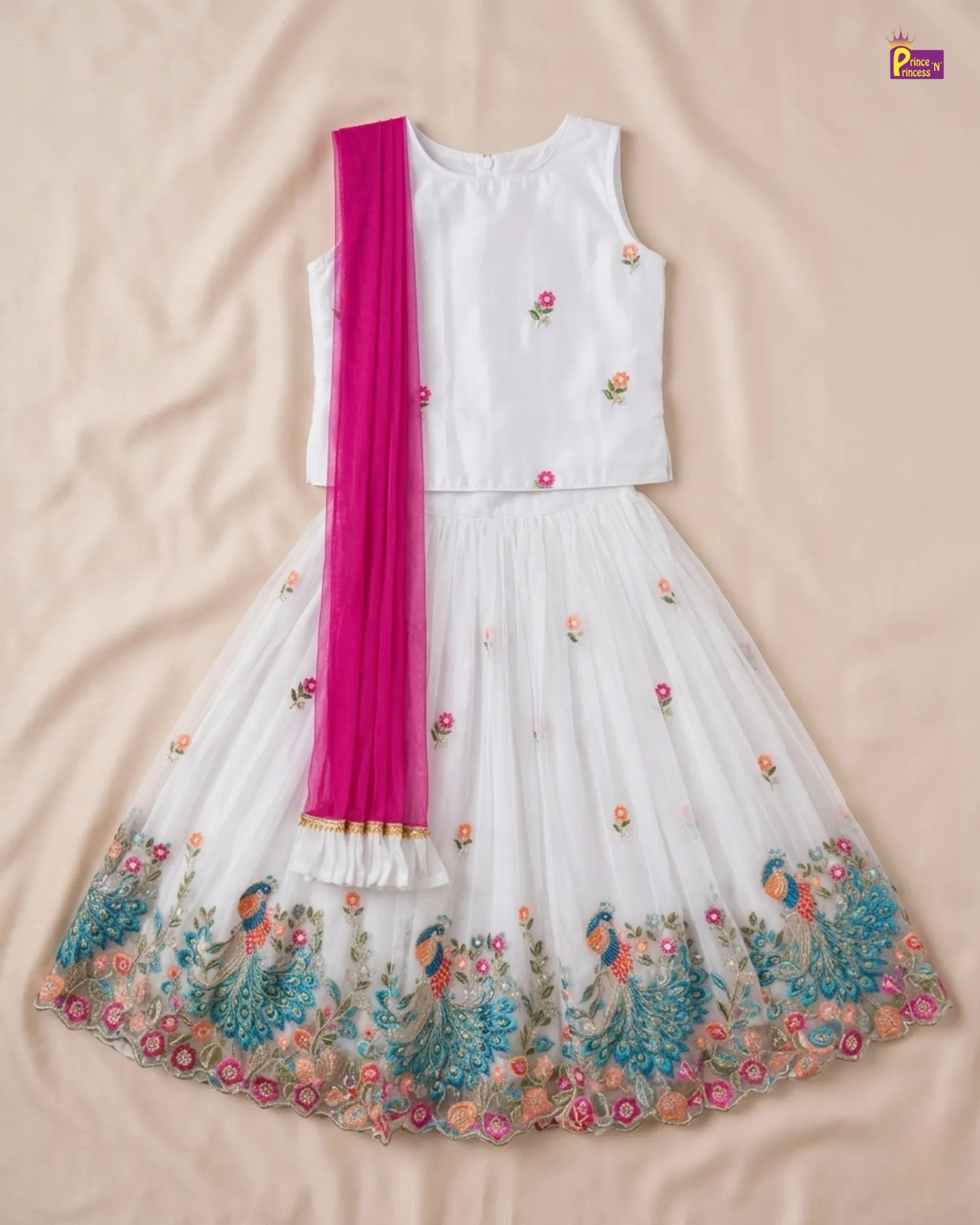 Kids Embroidery Net Ethnic Lehenga Choli in Silver LC181 for kids festival wear