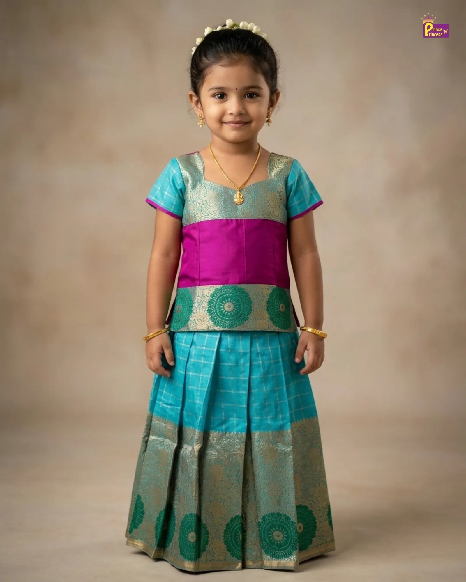 Kids Festival Pattu Pavadai - Rama Green & Purple Traditional Wear | PPP1742 for kids festival wear
